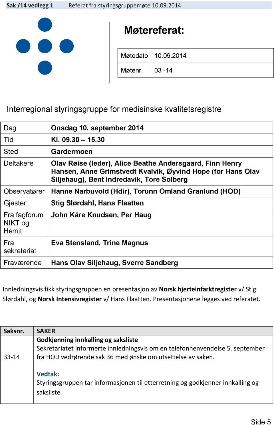 30 Sted Deltakere Gardermoen Olav Røise (leder), Alice Beathe Andersgaard, Finn Henry Hansen, Anne Grimstvedt Kvalvik, Øyvind Hope (for Hans Olav Siljehaug), Bent Indredavik, Tore Solberg