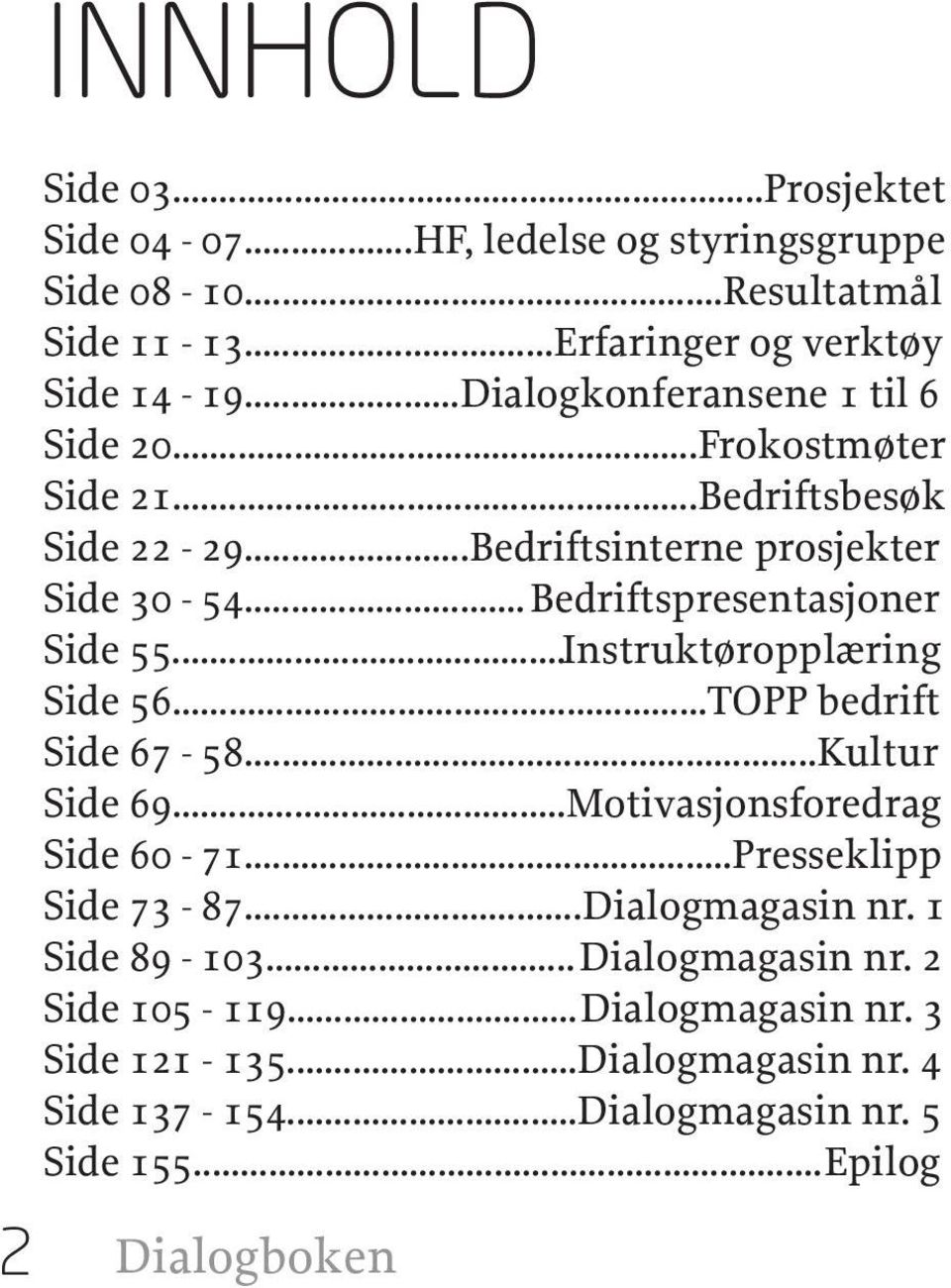 .. Bedriftspresentasjoner Side 55...Instruktøropplæring Side 56...TOPP bedrift Side 67-58...Kultur Side 69...Motivasjonsforedrag Side 60-71.