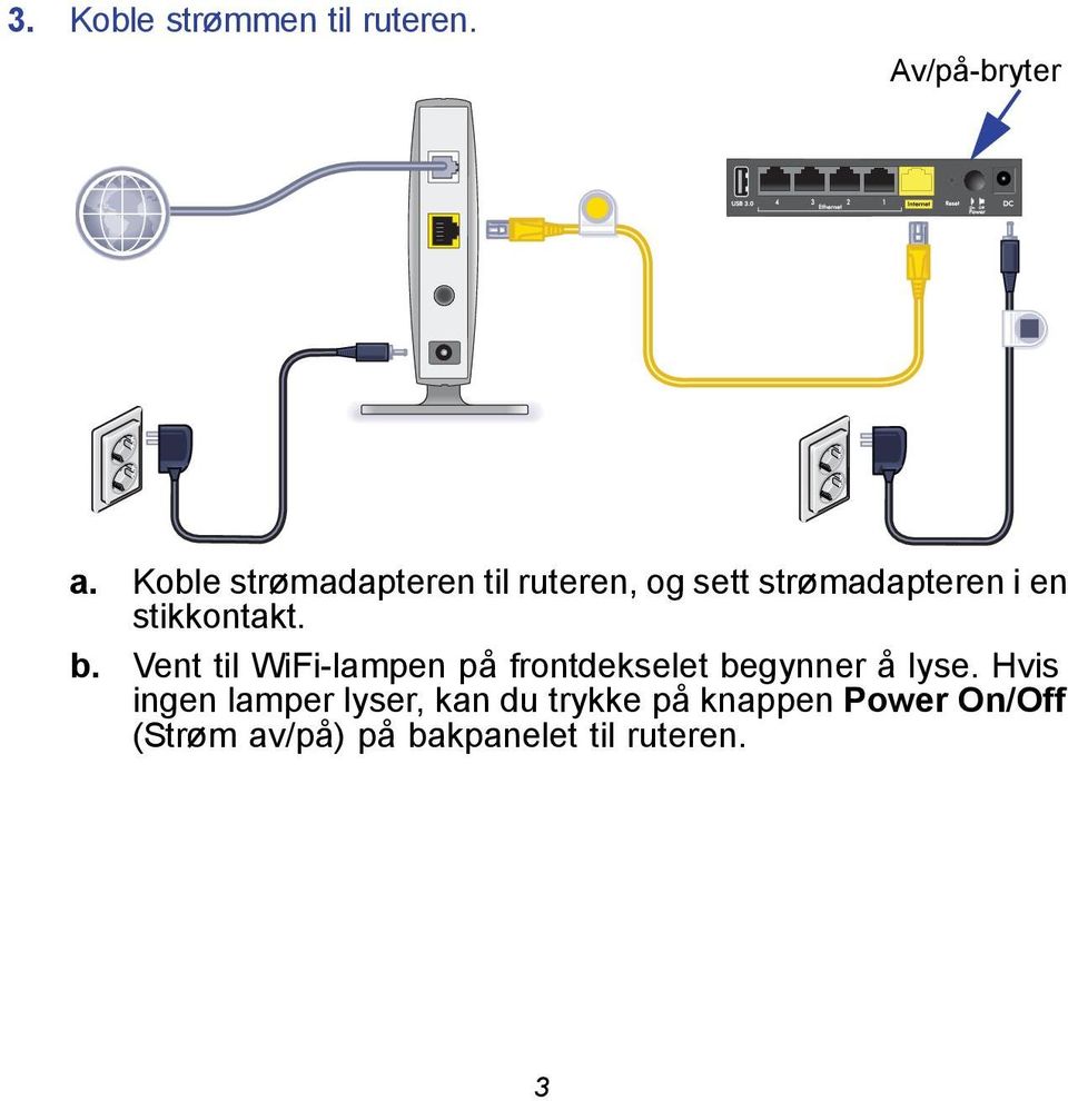 stikkontakt. b. Vent til WiFi-lampen på frontdekselet begynner å lyse.