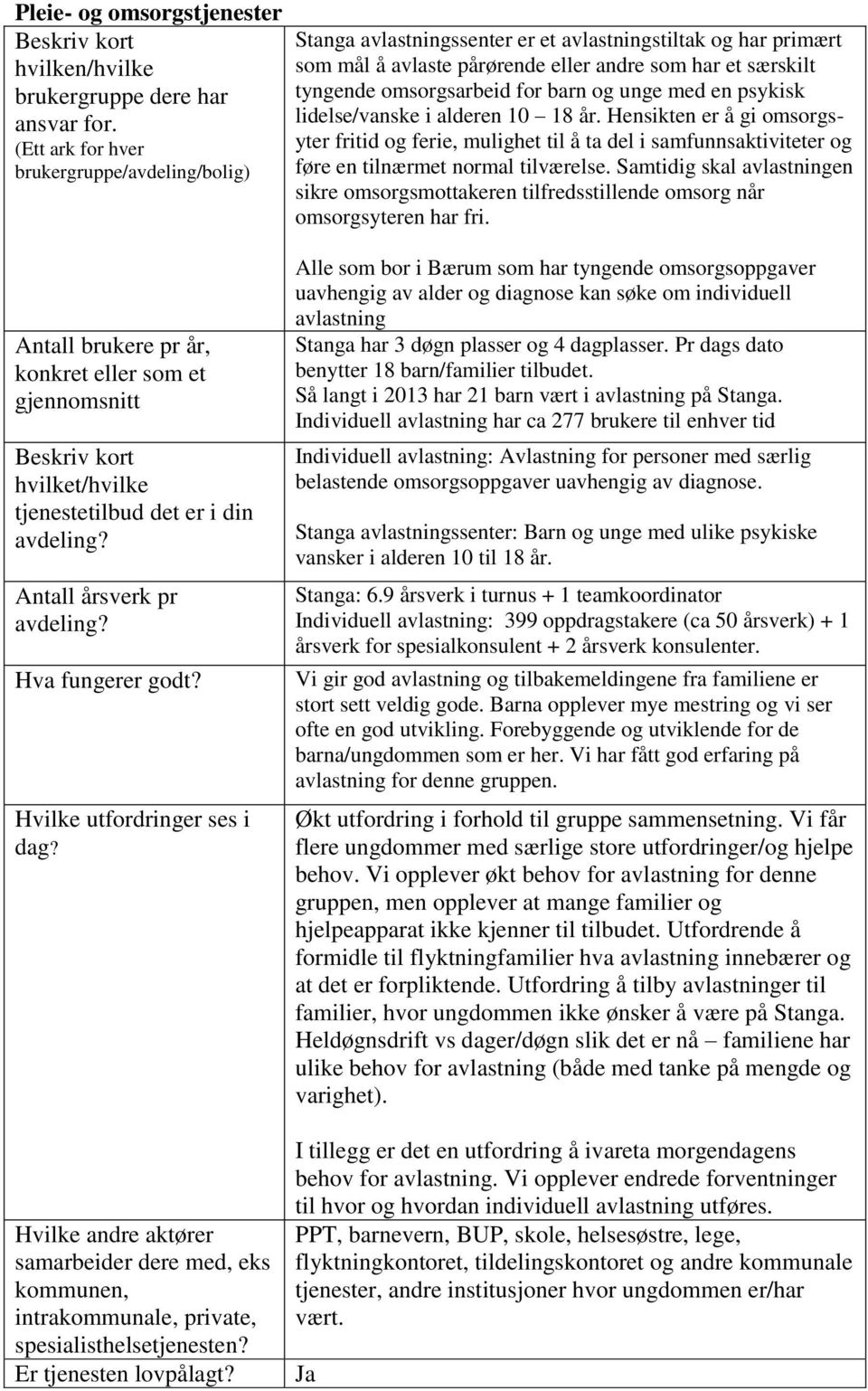 barn og unge med en psykisk lidelse/vanske i alderen 10 18 år. Hensikten er å gi omsorgsyter fritid og ferie, mulighet til å ta del i samfunnsaktiviteter og føre en tilnærmet normal tilværelse.