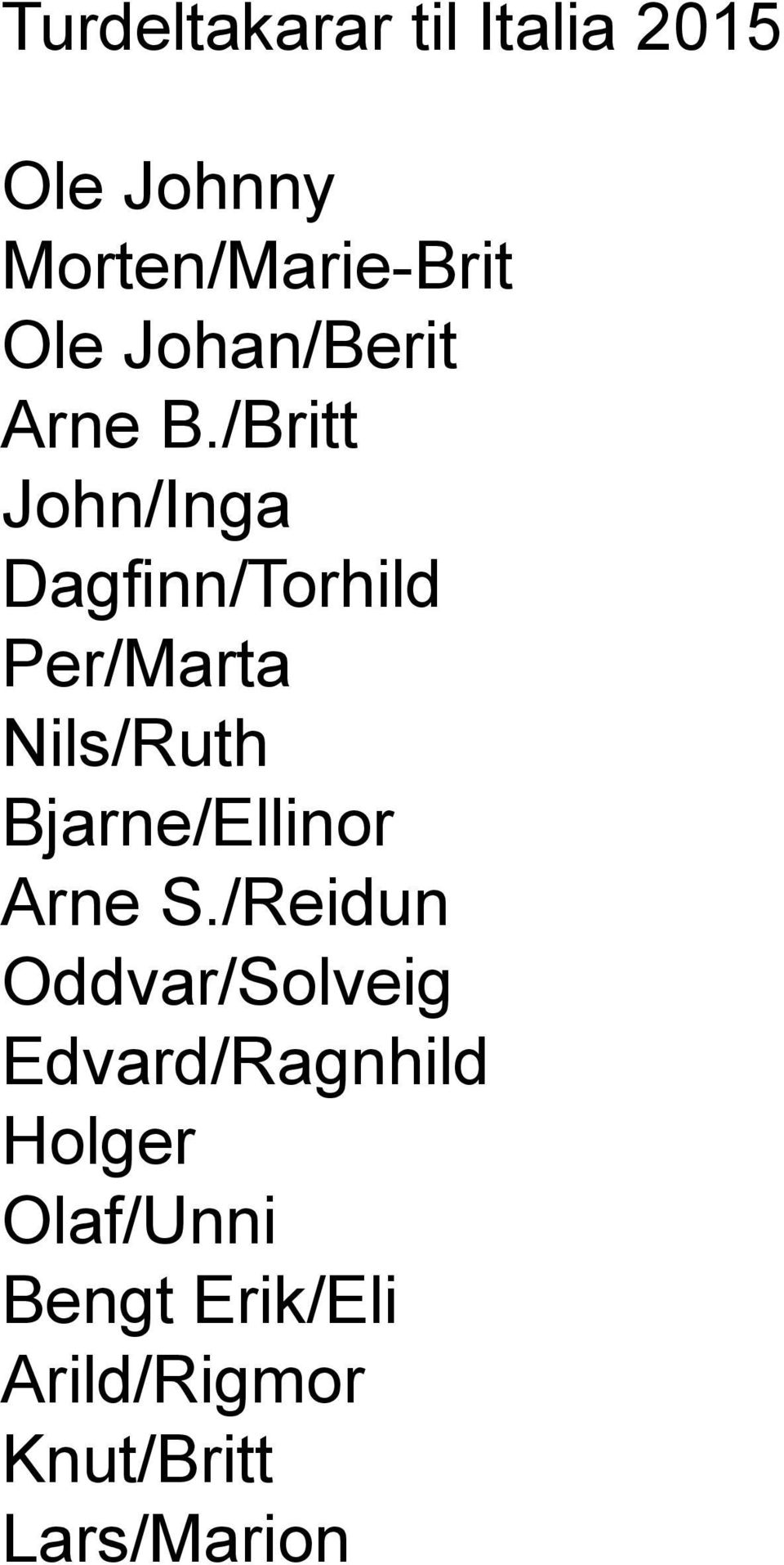 /Britt John/Inga Dagfinn/Torhild Per/Marta Nils/Ruth