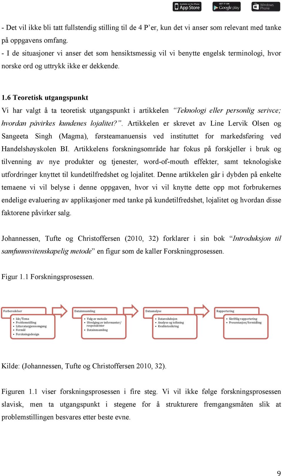 6 Teoretisk utgangspunkt Vi har valgt å ta teoretisk utgangspunkt i artikkelen Teknologi eller personlig serivce; hvordan påvirkes kundenes lojalitet?