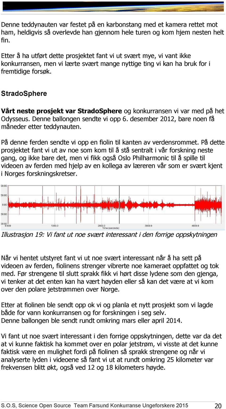 StradoSphere Vårt neste prosjekt var StradoSphere og konkurransen vi var med på het Odysseus. Denne ballongen sendte vi opp 6. desember 2012, bare noen få måneder etter teddynauten.