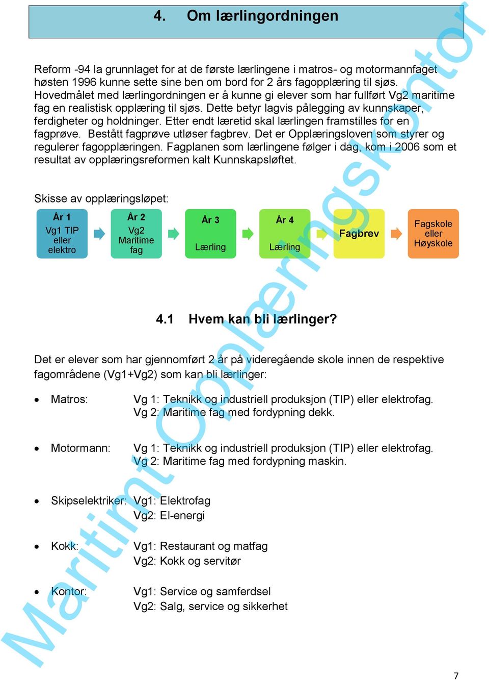 Etter endt læretid skal lærlingen framstilles for en fagprøve. Bestått fagprøve utløser fagbrev. Det er Opplæringsloven som styrer og regulerer fagopplæringen.