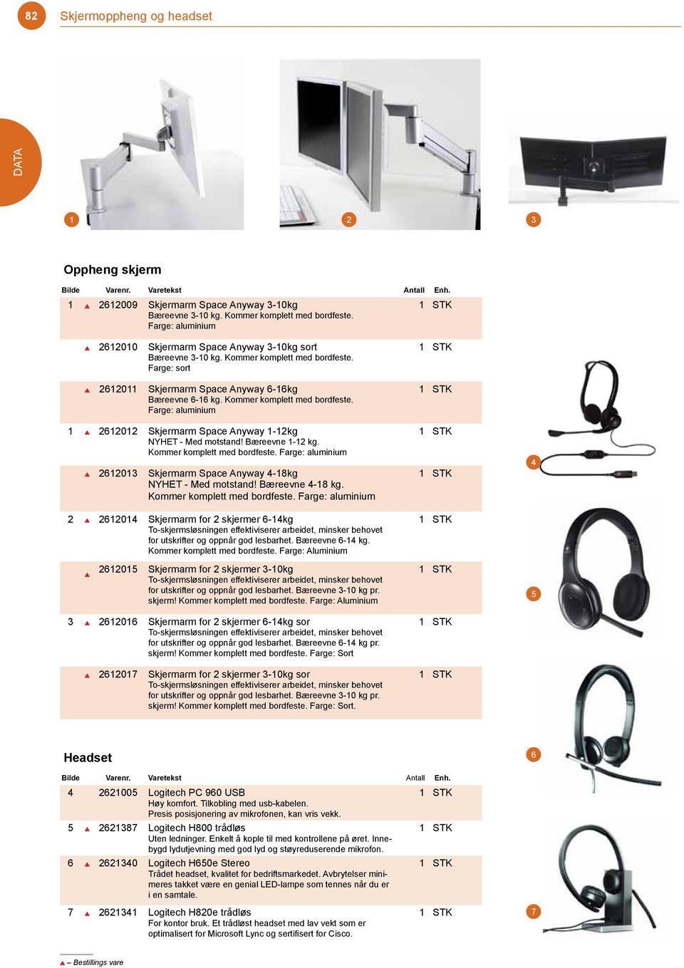 Kommer komplett med bordfeste. Farge: aluminium 1 2612012 Skjermarm Space Anyway 1-12kg NYHET - Med motstand! Bæreevne 1-12 kg. Kommer komplett med bordfeste.