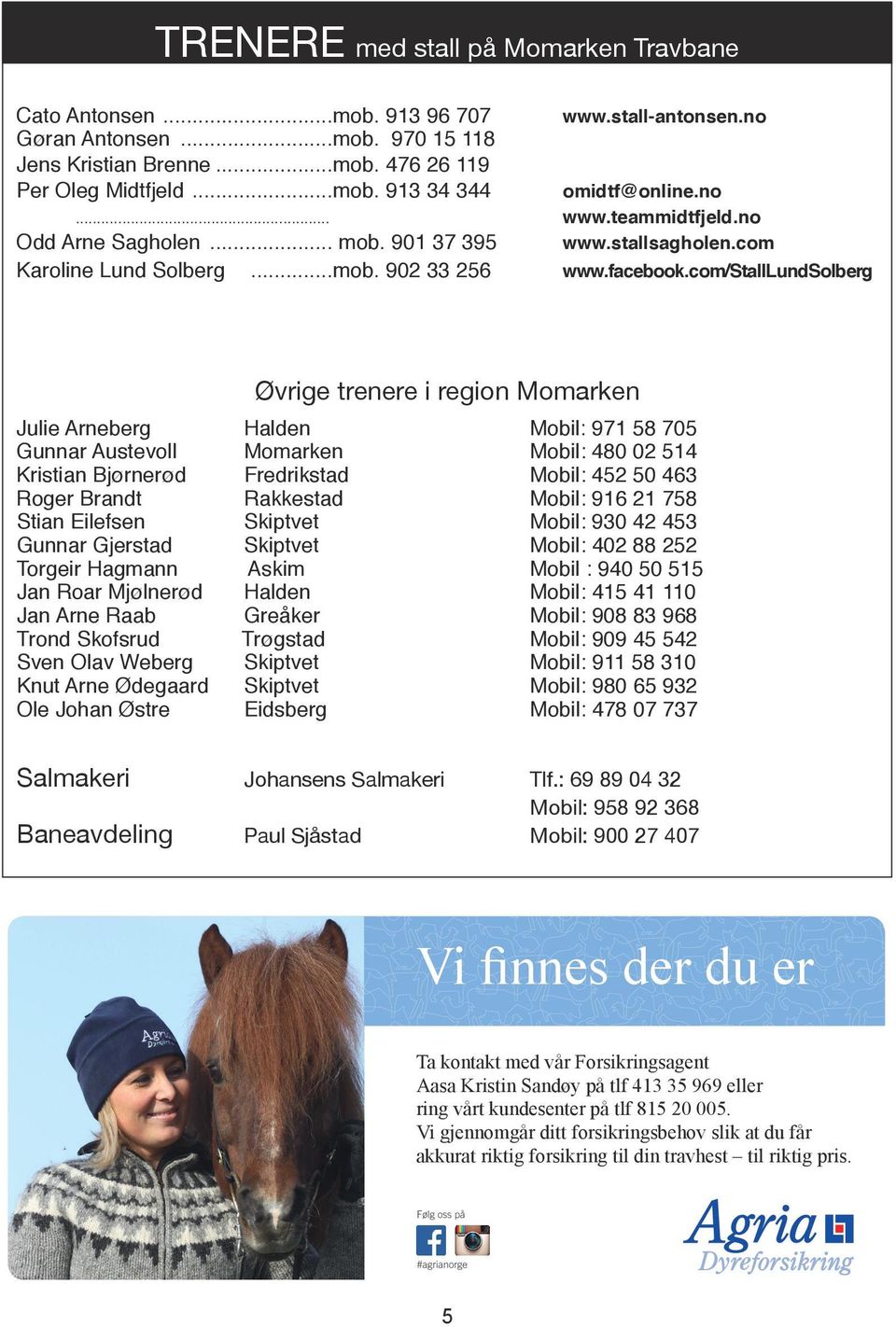 com/stalllundsolberg Øvrige trenere i region omarken ulie Arneberg Halden obil: 971 58 705 Gunnar Austevoll omarken obil: 480 02 514 Kristian Bjørnerød Fredrikstad obil: 452 50 463 Roger Brandt