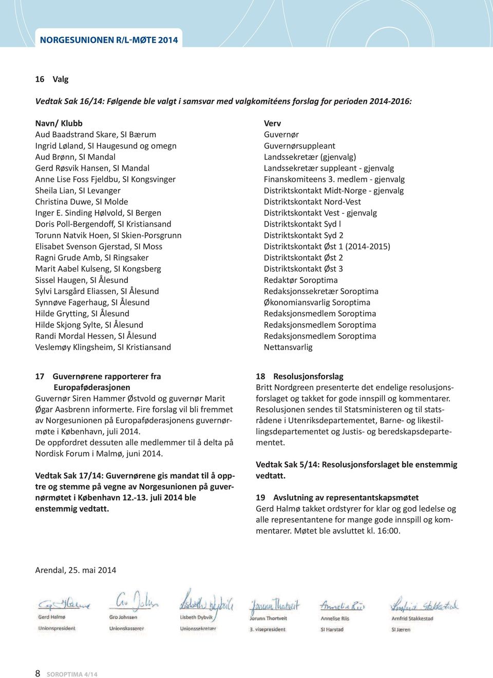 Finanskomiteens 3. medlem - gjenvalg Sheila Lian, SI Levanger Distriktskontakt Midt-Norge - gjenvalg Christina Duwe, SI Molde Distriktskontakt Nord-Vest Inger E.