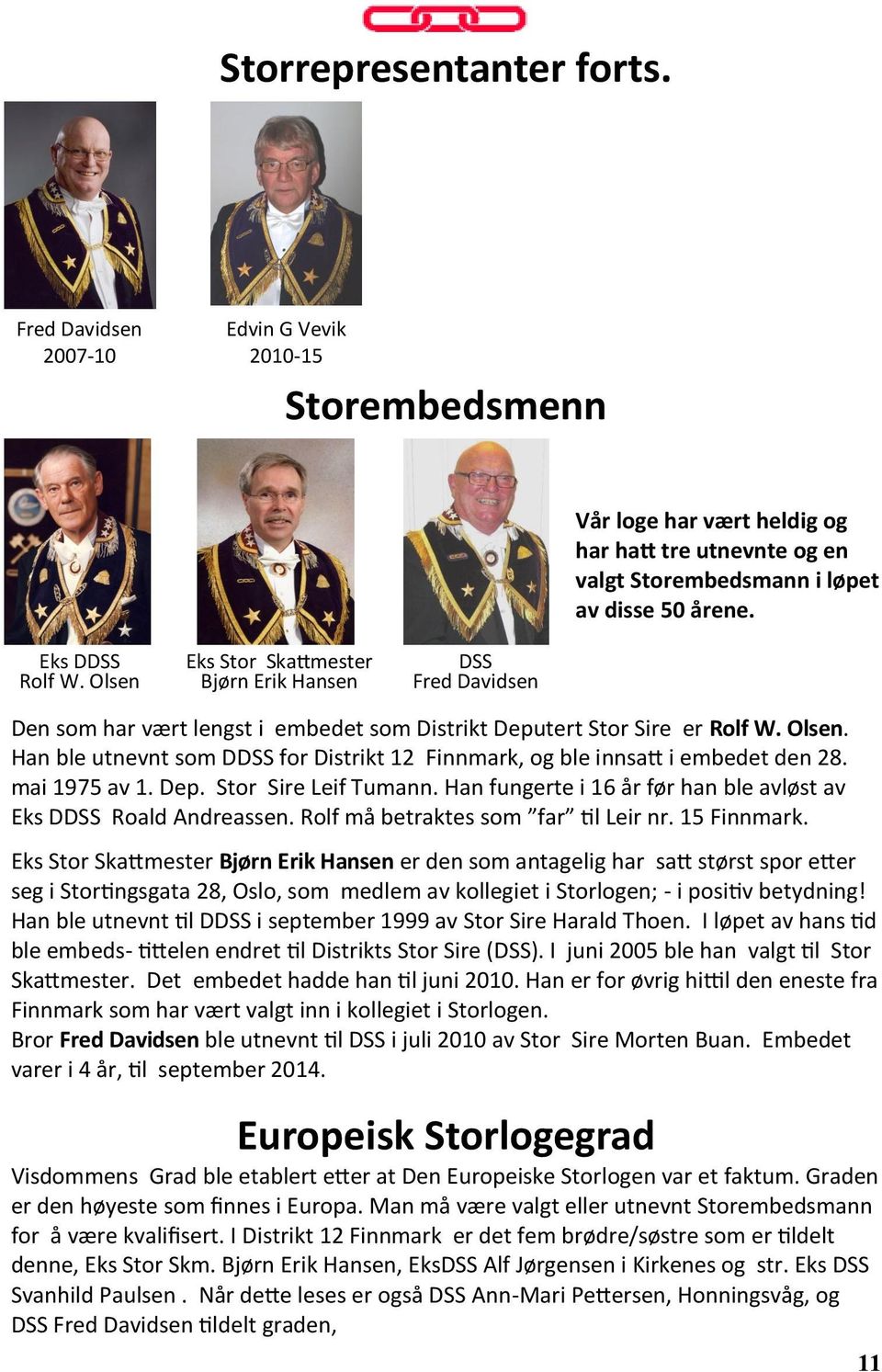 mai 1975 av 1. Dep. Stor Sire Leif Tumann. Han fungerte i 16 år før han ble avløst av Eks DDSS Roald Andreassen. Rolf må betraktes som far til Leir nr. 15 Finnmark.