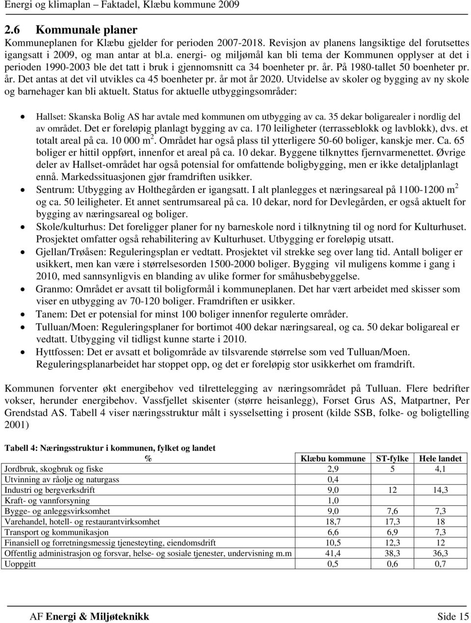 Status for aktuelle utbyggingsområder: Hallset: Skanska Bolig AS har avtale med kommunen om utbygging av ca. 35 dekar boligarealer i nordlig del av området. Det er foreløpig planlagt bygging av ca.