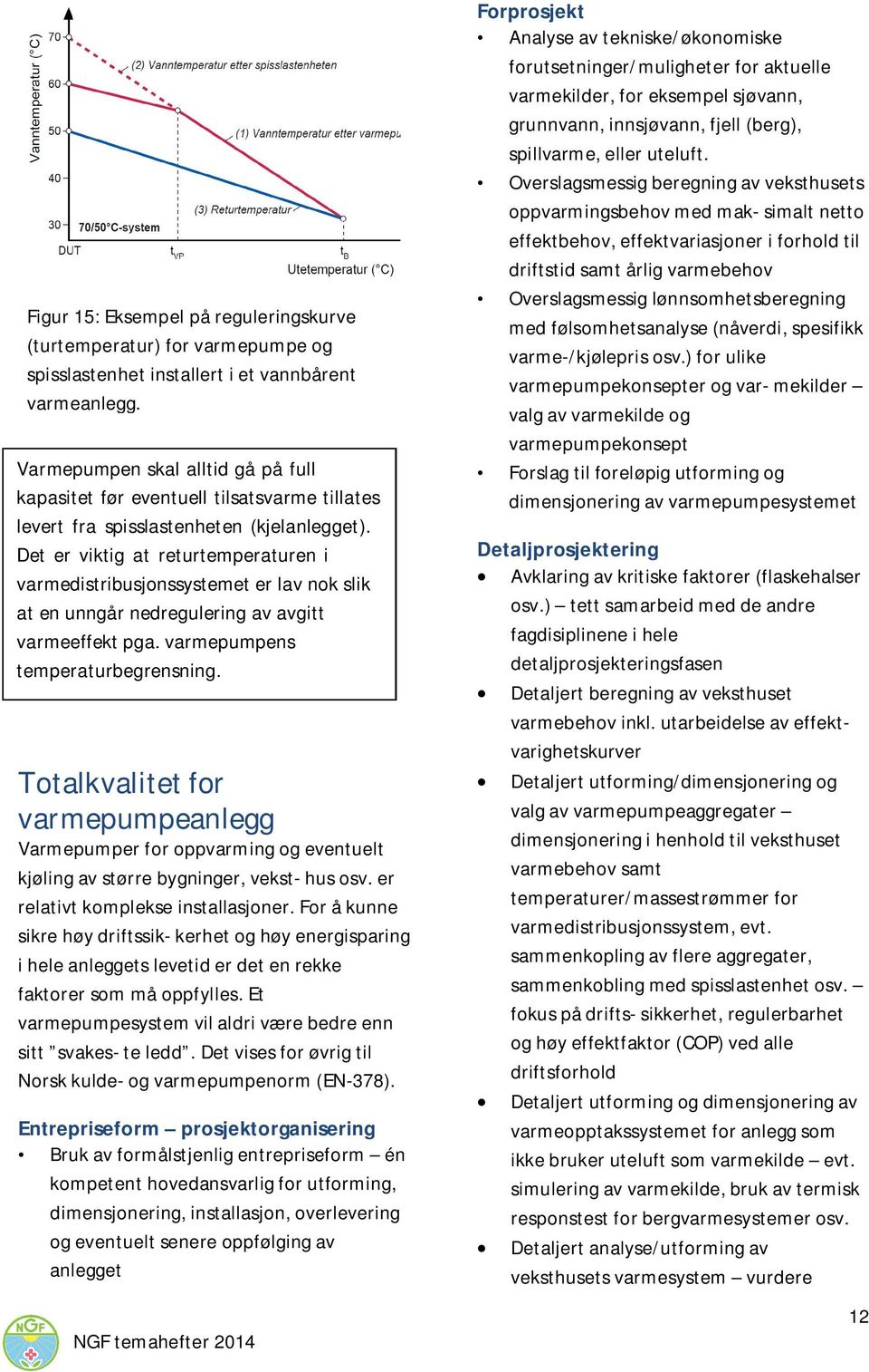 Det er viktig at returtemperaturen i varmedistribusjonssystemet er lav nok slik at en unngår nedregulering av avgitt varmeeffekt pga. varmepumpens temperaturbegrensning.