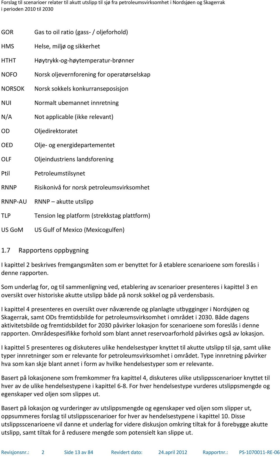 Petroleumstilsynet Risikonivå for norsk petroleumsvirksomhet RNNP akutte utslipp Tension leg platform (strekkstag plattform) US Gulf of Mexico (Mexicogulfen) 1.