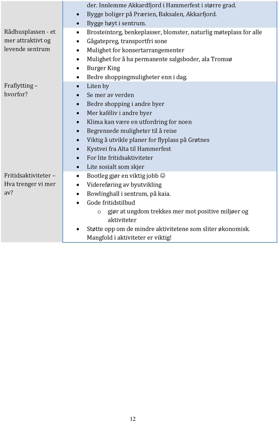 Brosteintorg, benkeplasser, blomster, naturlig møteplass for alle Gågatepreg, transportfri sone Mulighet for konsertarrangementer Mulighet for å ha permanente salgsboder, ala Tromsø Burger King Bedre