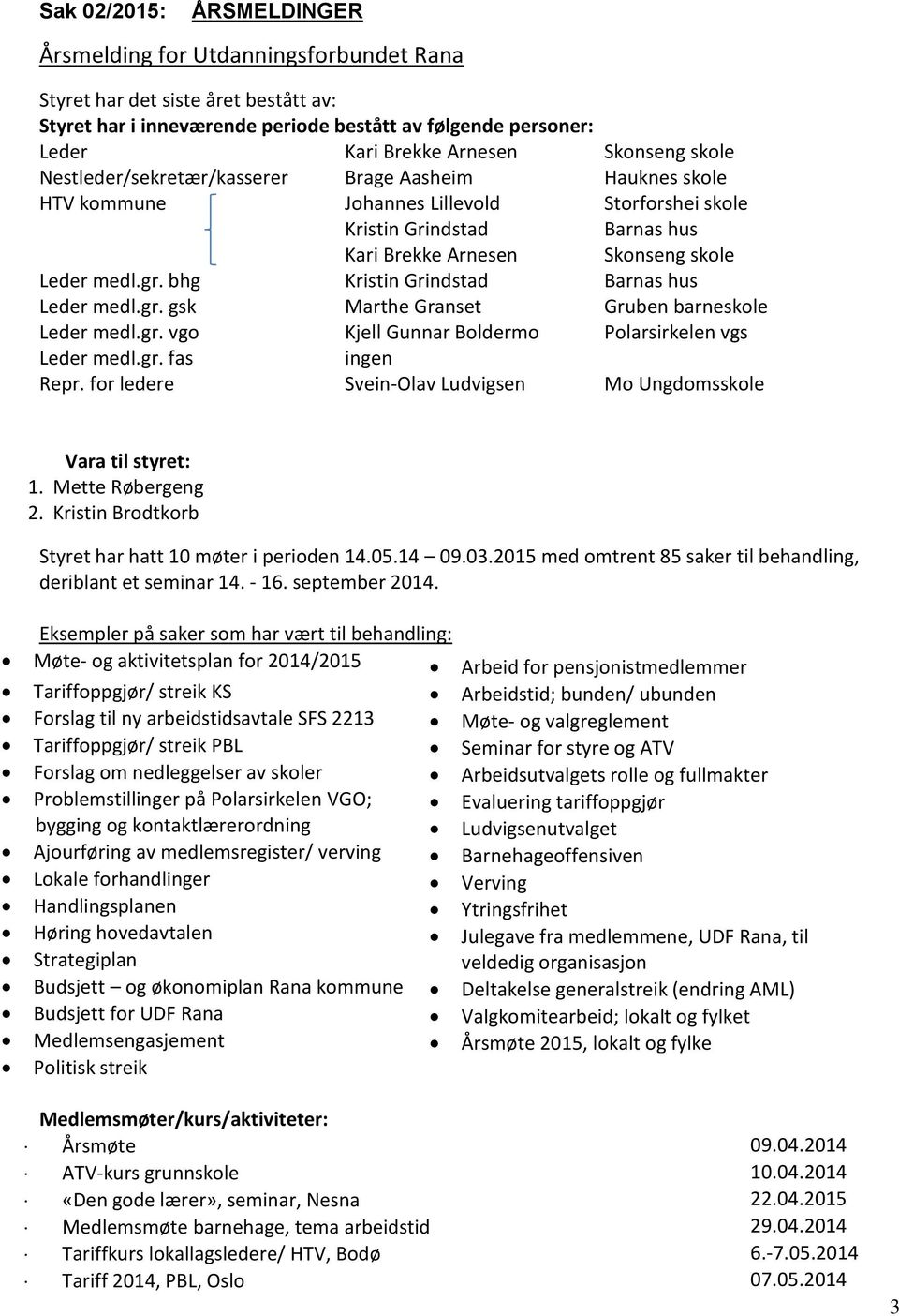 bhg Kristin Grindstad Barnas hus Leder medl.gr. gsk Marthe Granset Gruben barneskole Leder medl.gr. vgo Kjell Gunnar Boldermo Polarsirkelen vgs Leder medl.gr. fas ingen Repr.