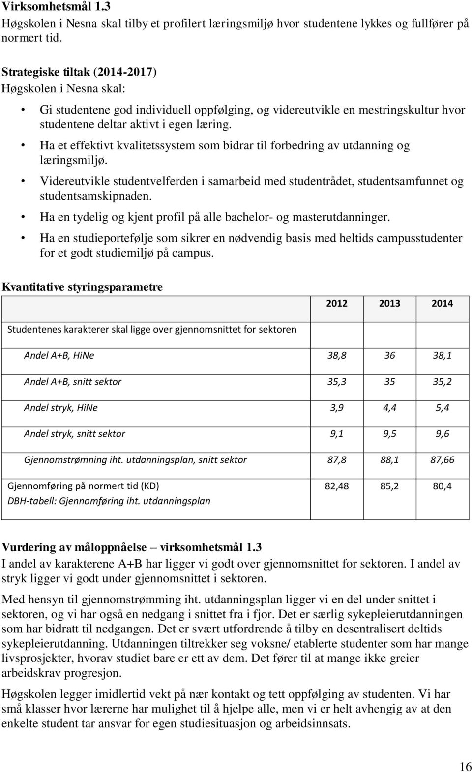 Ha et effektivt kvalitetssystem som bidrar til forbedring av utdanning og læringsmiljø. Videreutvikle studentvelferden i samarbeid med studentrådet, studentsamfunnet og studentsamskipnaden.