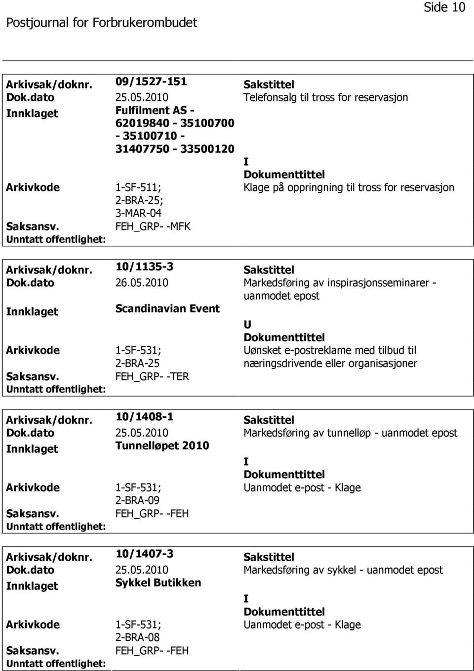 FEH_GRP- -MFK Arkivsak/doknr. 10/1135-3 Sakstittel Dok.dato 26.05.