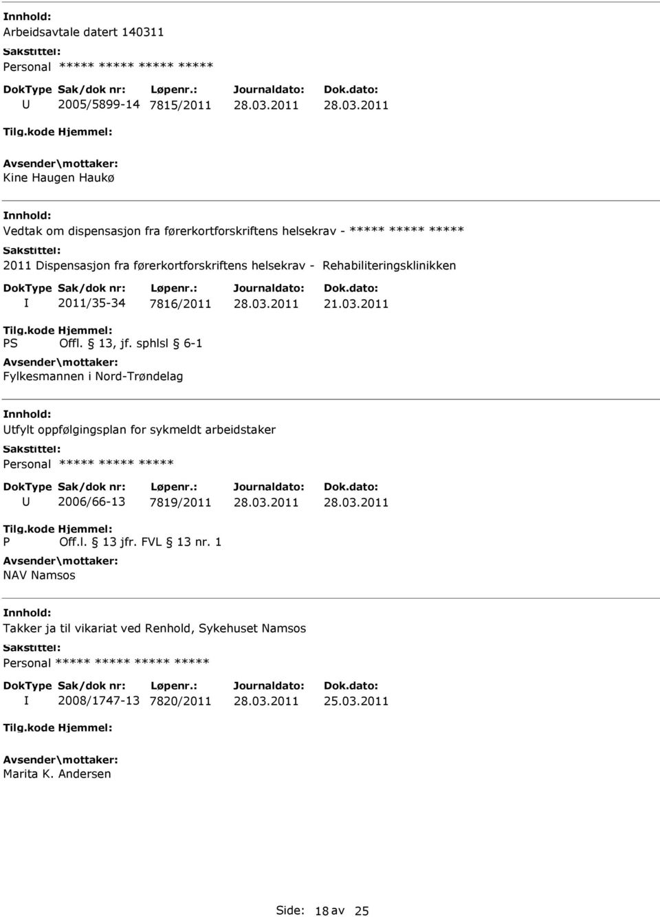 7816/2011 Fylkesmannen i Nord-Trøndelag tfylt oppfølgingsplan for sykmeldt arbeidstaker ersonal ***** ***** ***** 2006/66-13