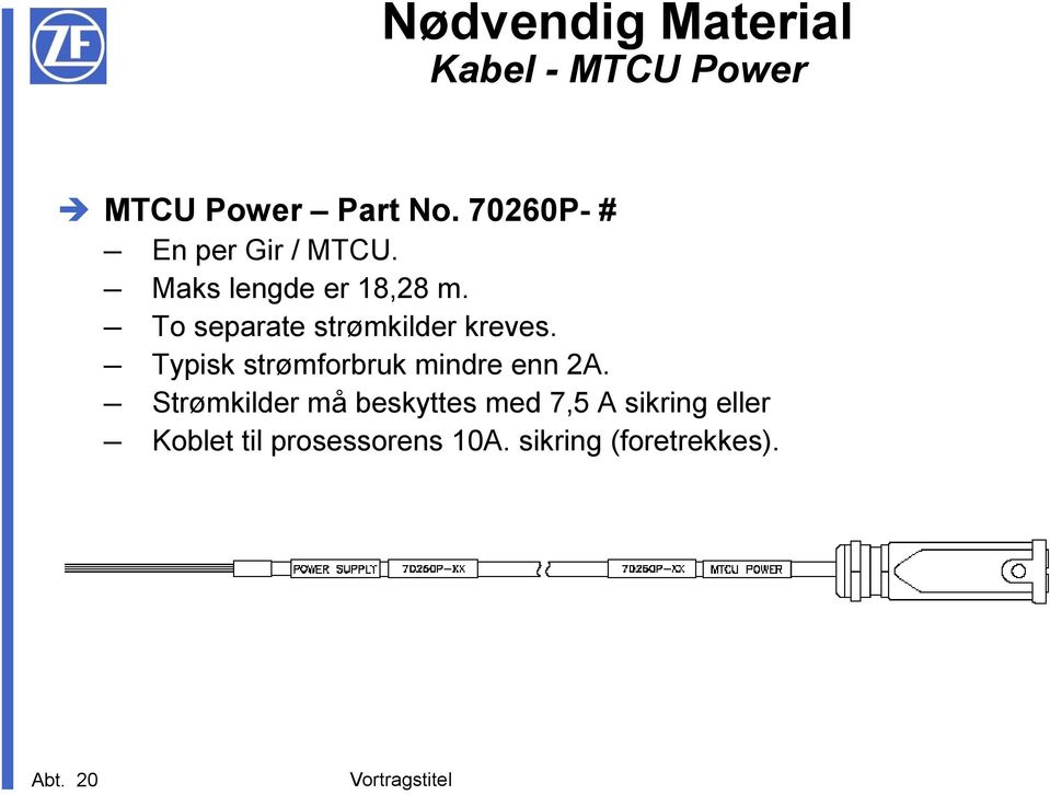 To separate strømkilder kreves. Typisk strømforbruk mindre enn 2A.