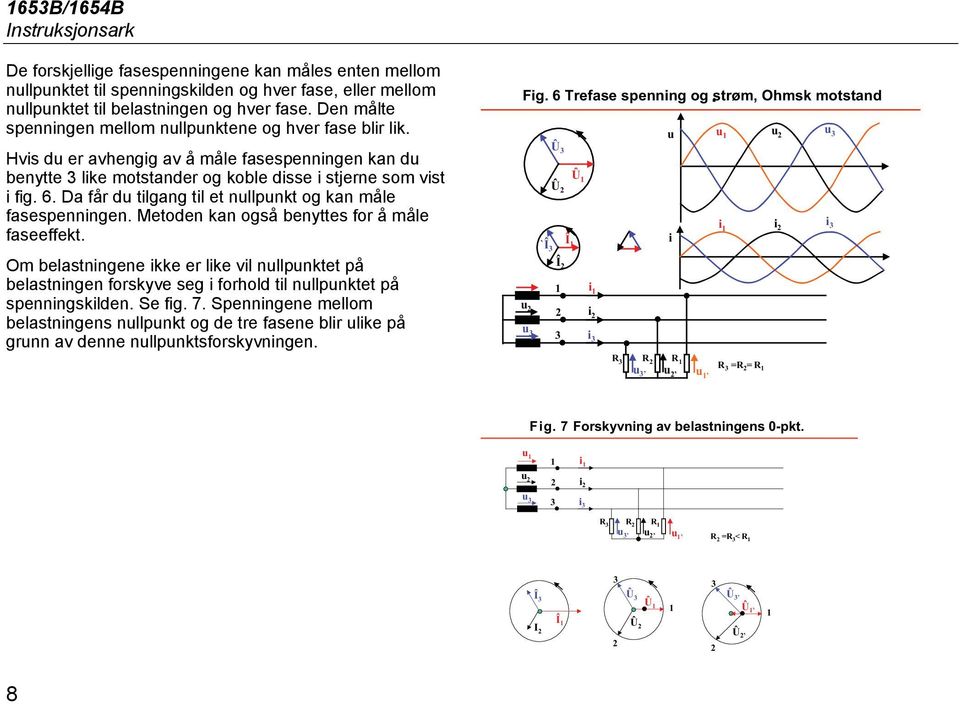 Da får d tlgang tl et nllpnkt og kan måle fasespennngen. Metoden kan også benyttes for å måle faseeffekt.