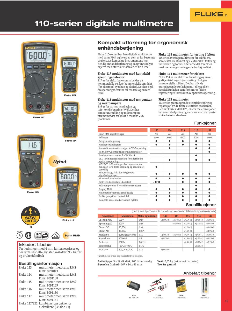 Fluke 115 multimeter for testing i felten 115 er et hverdagsmultimeter for teknikere, som tester elektrisitet og elektronikk i felten og industrien og for bruk der arbeidet forenkles med mer enn