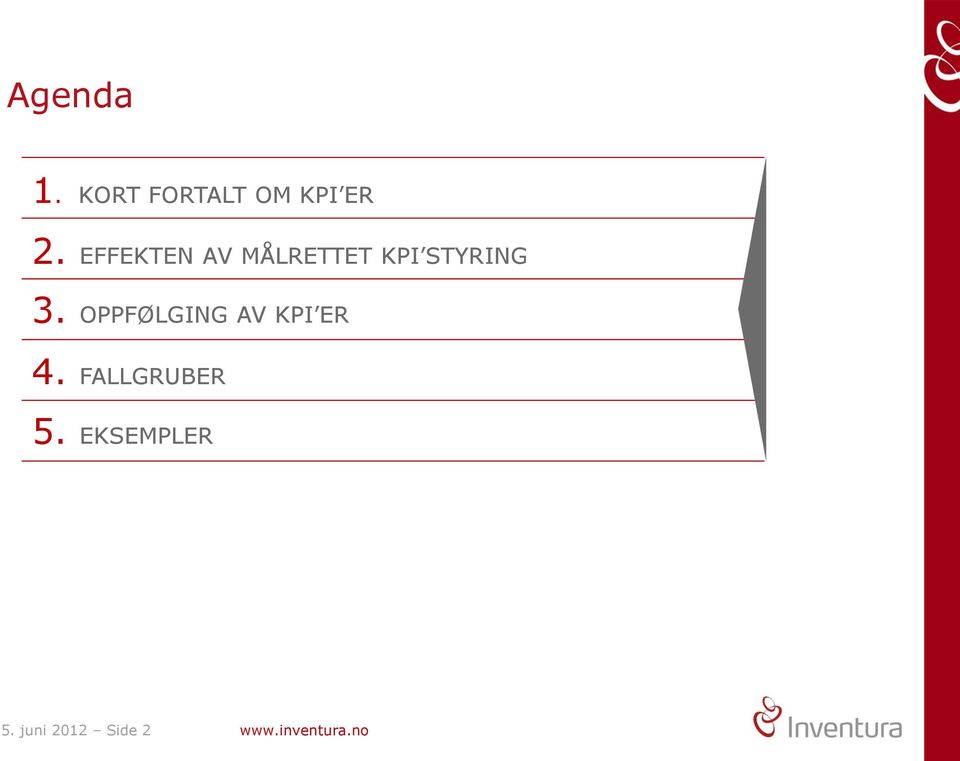 OPPFØLGING AV KPI ER 4. FALLGRUBER 5.