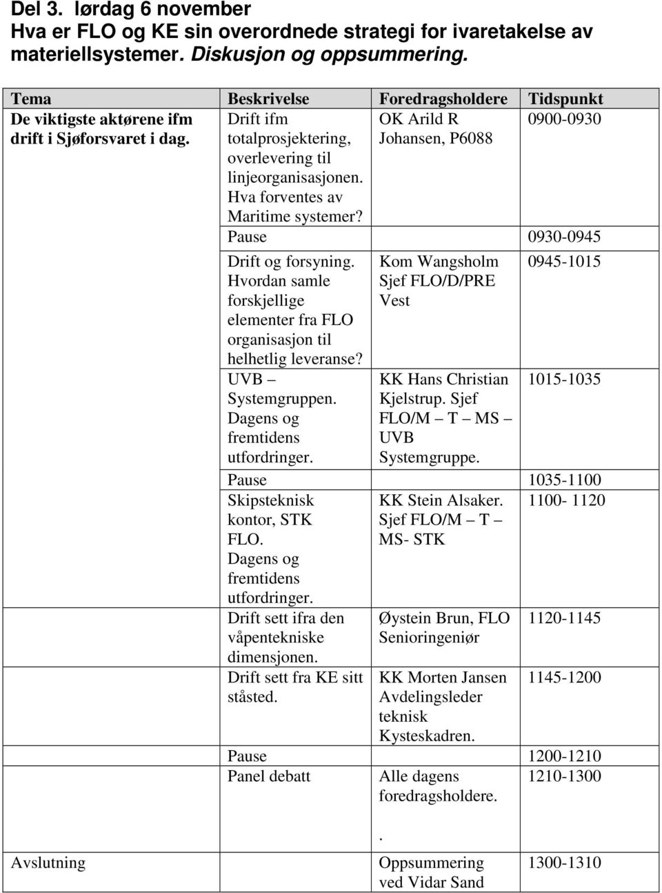 Hva forventes av Maritime systemer? Johansen, P6088 Pause 0930-0945 Drift og forsyning. Hvordan samle forskjellige elementer fra FLO organisasjon til helhetlig leveranse? UVB Systemgruppen.