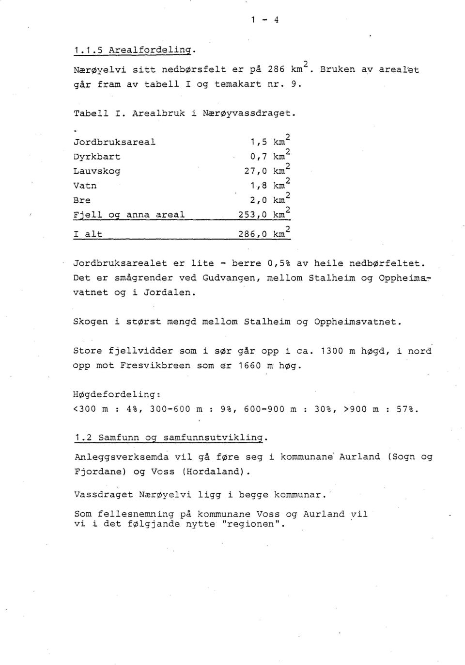 Det er smågrender ved Gudvangen, mellom Stalheim og Oppheimavatnet og i Jordalen. Skogen i størst mengd mellom Stalheim og Oppheimsvatnet. Store fjellvidder som i sør går opp i ca.