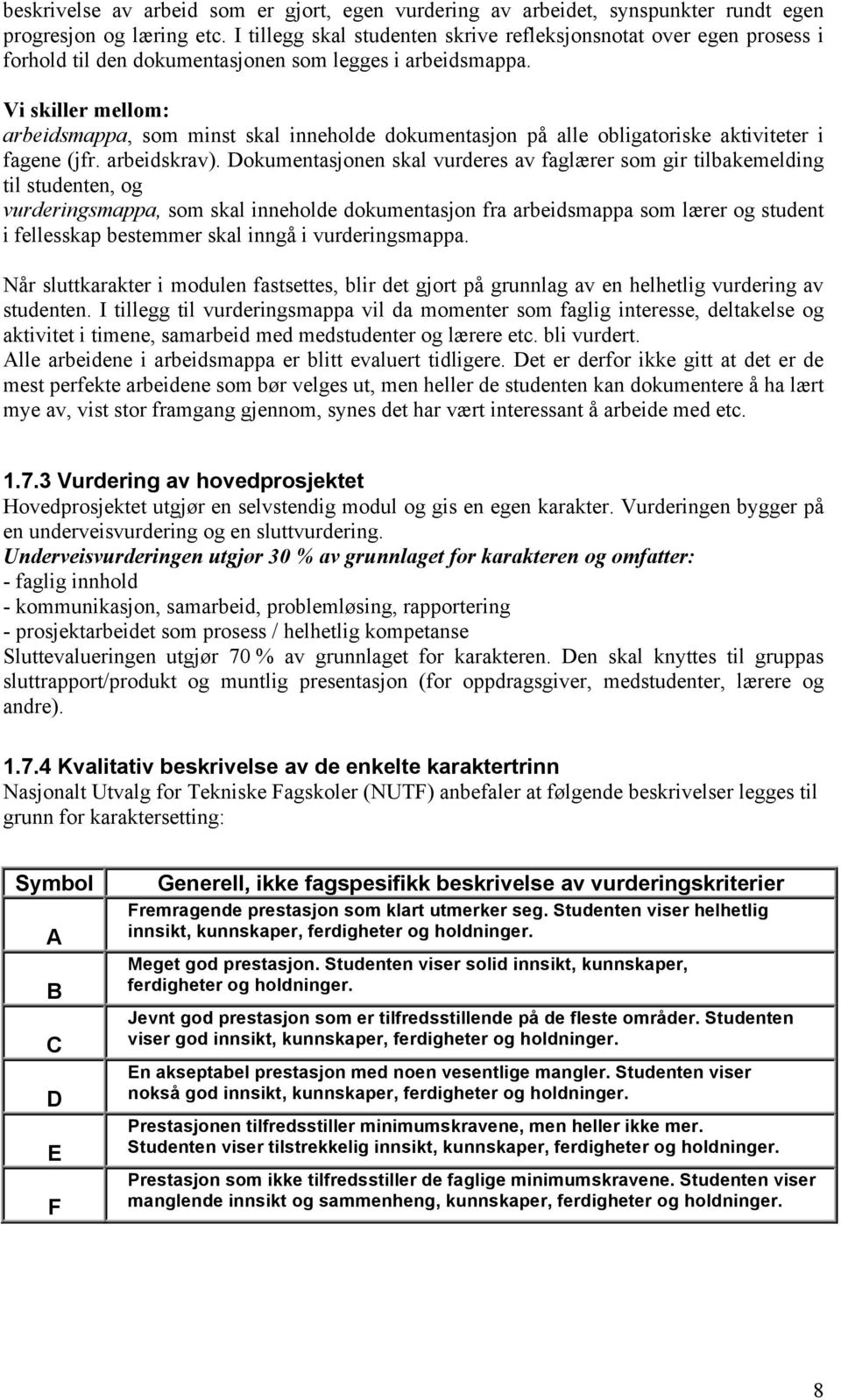 Vi skiller mellom: arbeidsmappa, som minst skal inneholde dokumentasjon på alle obligatoriske aktiviteter i fagene (jfr. arbeidskrav).