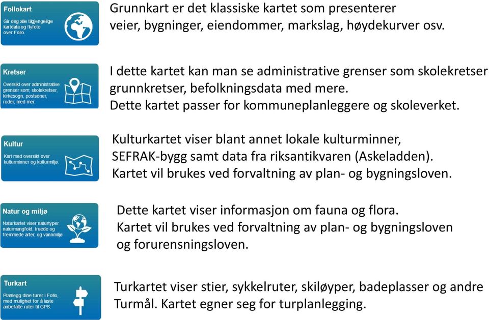 Kulturkartet viser blant annet lokale kulturminner, SEFRAK-bygg samt data fra riksantikvaren (Askeladden). Kartet vil brukes ved forvaltning av plan- og bygningsloven.