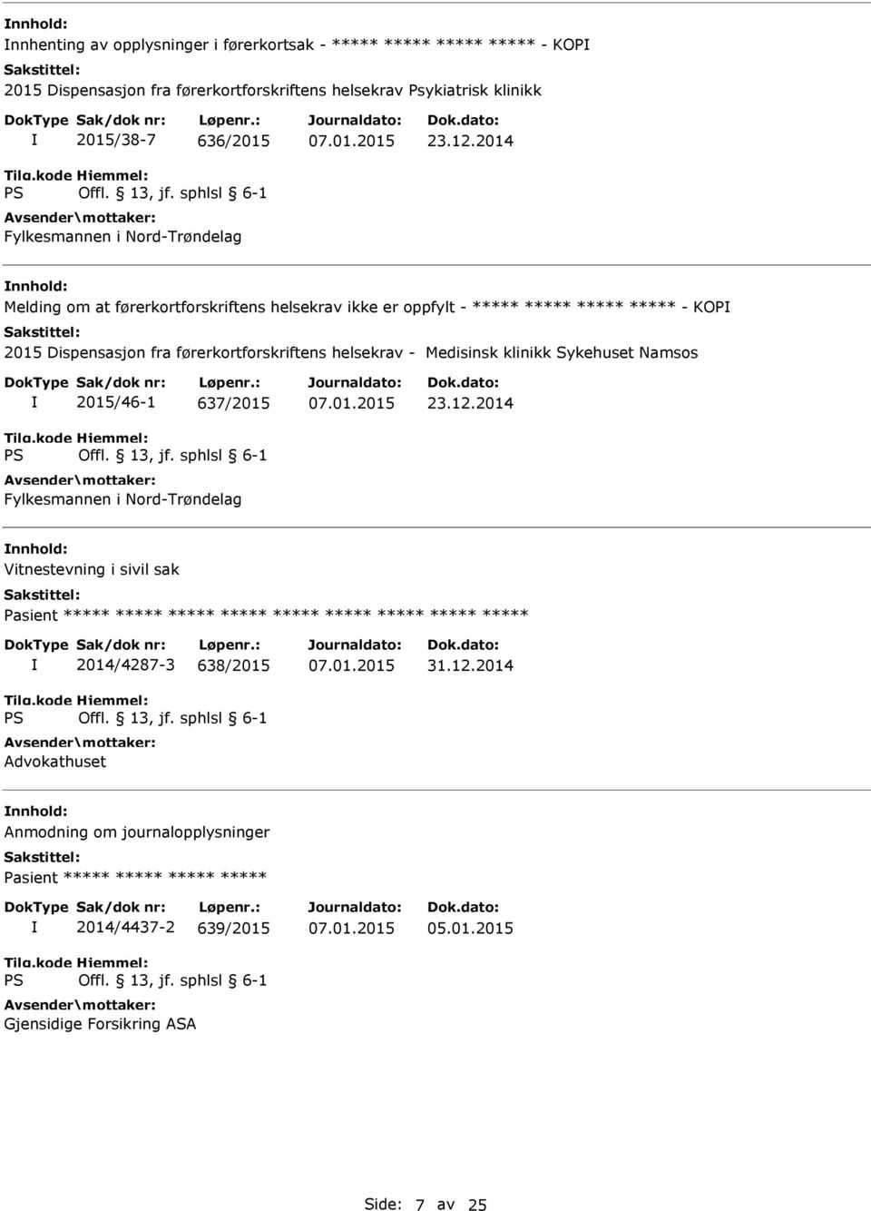 2014 Melding om at førerkortforskriftens helsekrav ikke er oppfylt - ***** ***** ***** ***** - KOP 2015 Dispensasjon fra førerkortforskriftens helsekrav - Medisinsk klinikk