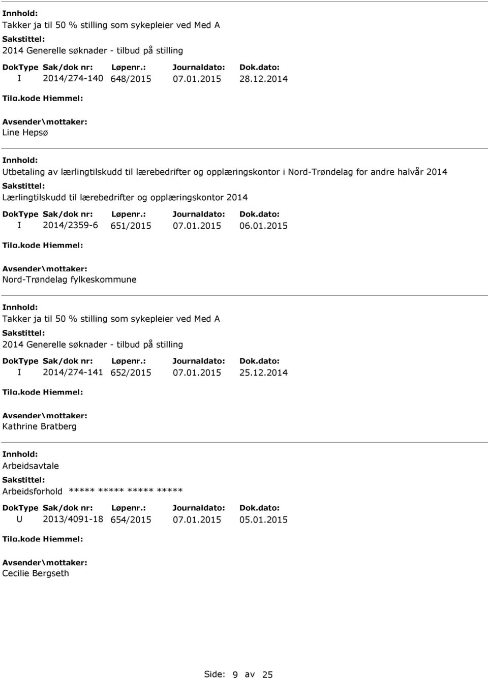 lærebedrifter og opplæringskontor 2014 2014/2359-6 651/2015 Nord-Trøndelag fylkeskommune Takker ja til 50 % stilling som sykepleier ved Med A 2014