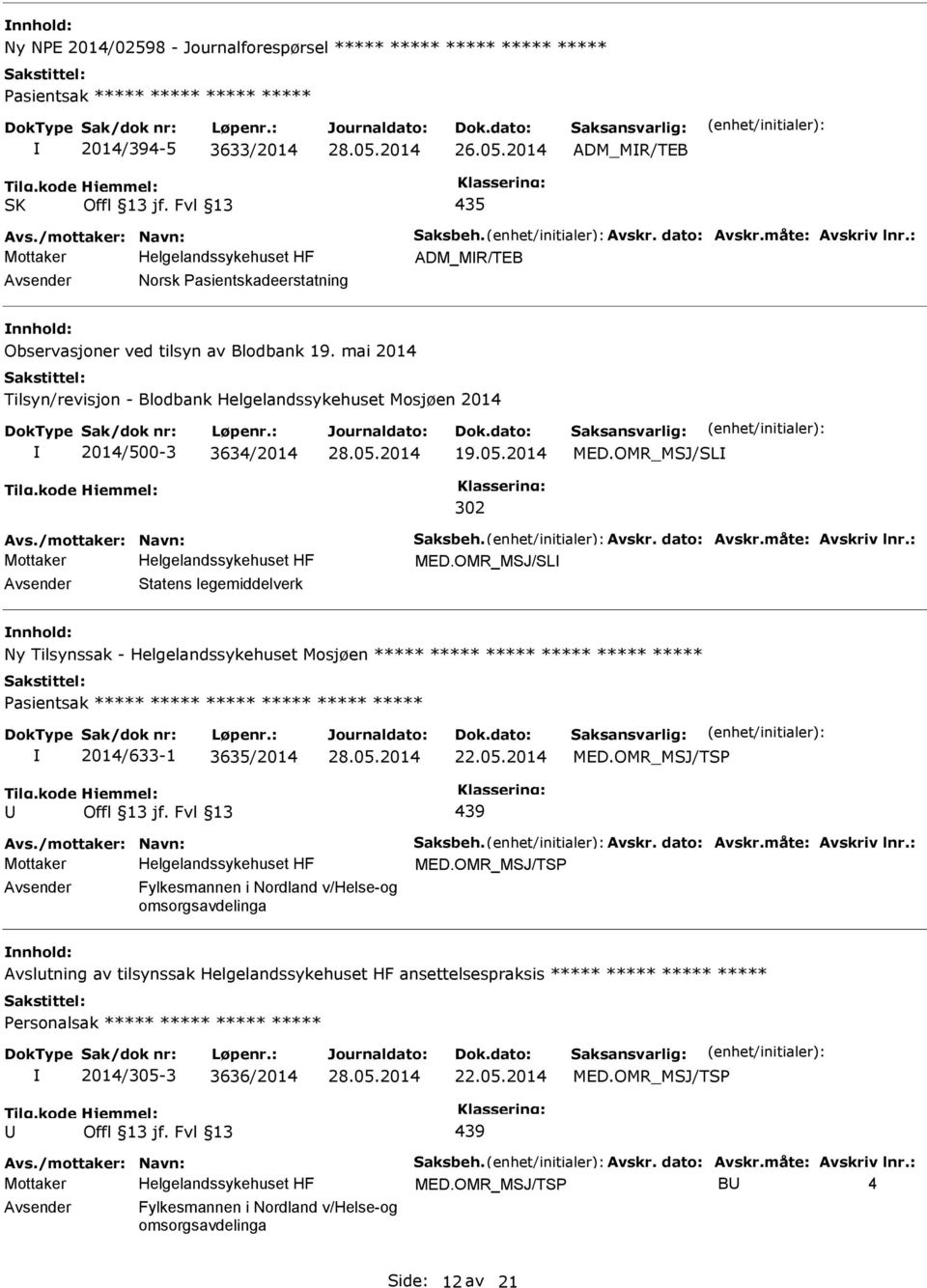 2014 MED.OMR_MSJ/SL 302 Avs./mottaker: Navn: Saksbeh. Avskr. dato: Avskr.måte: Avskriv lnr.: MED.