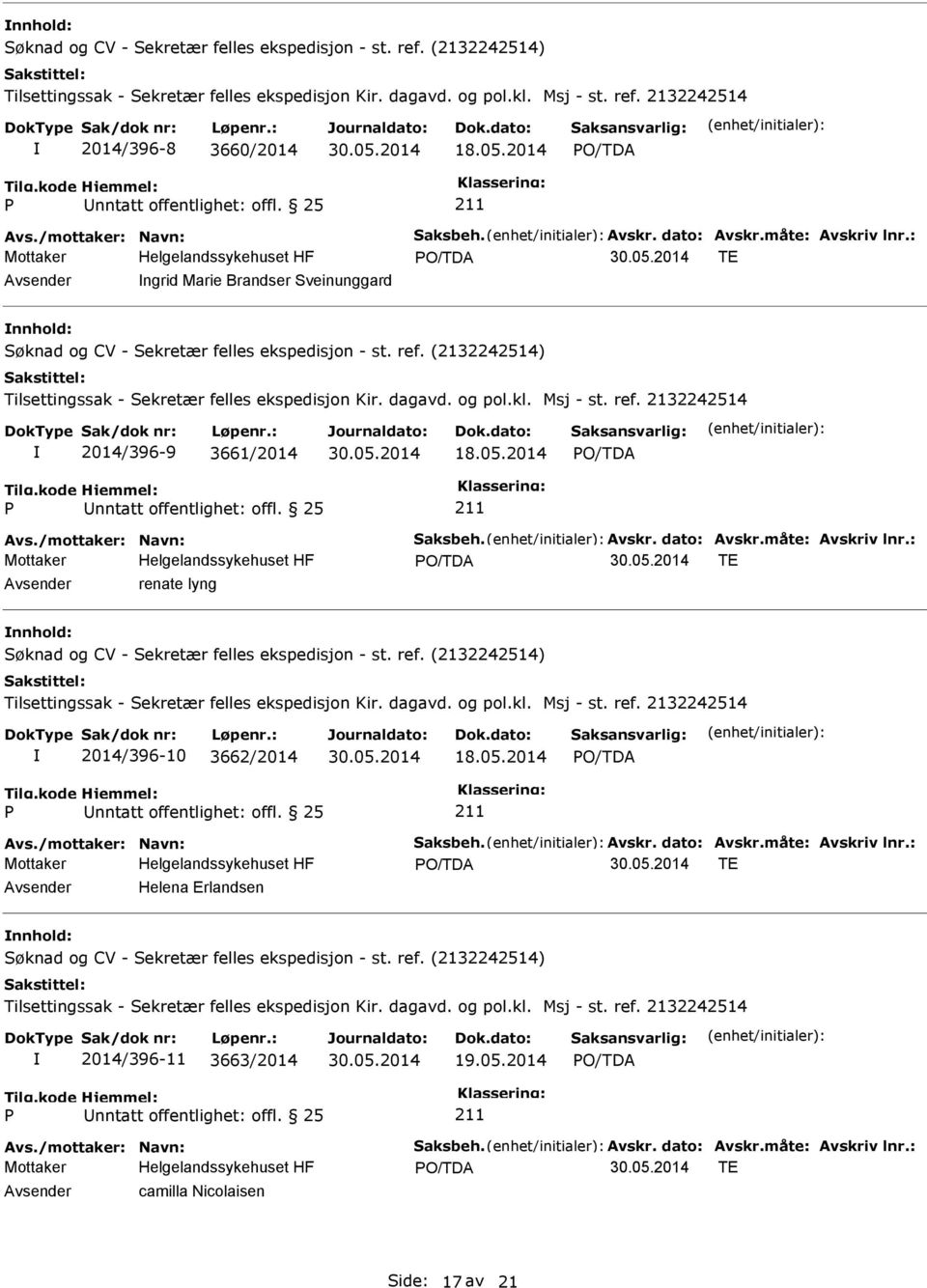 måte: Avskriv lnr.: TE renate lyng 2014/396-10 3662/2014 18.05.2014 nntatt offentlighet: offl. 25 Avs./mottaker: Navn: Saksbeh. Avskr. dato: Avskr.