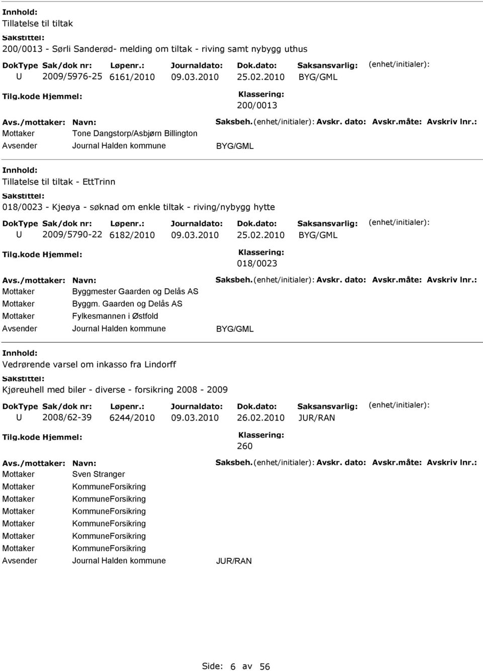 6182/2010 25.02.2010 BYG/GML 018/0023 Byggmester Gaarden og Delås AS Byggm.