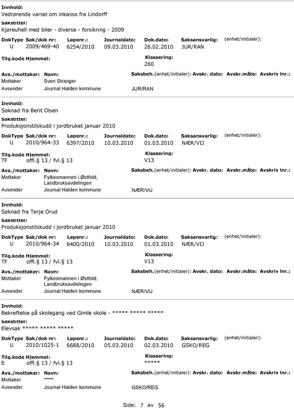 2010 NÆR/VIJ TF V13 Fylkesmannen i Østfold, Landbruksavdelingen NÆR/VIJ Søknad fra Terje Orud Produksjonstilskudd i jordbruket januar 2010 2010/964-34