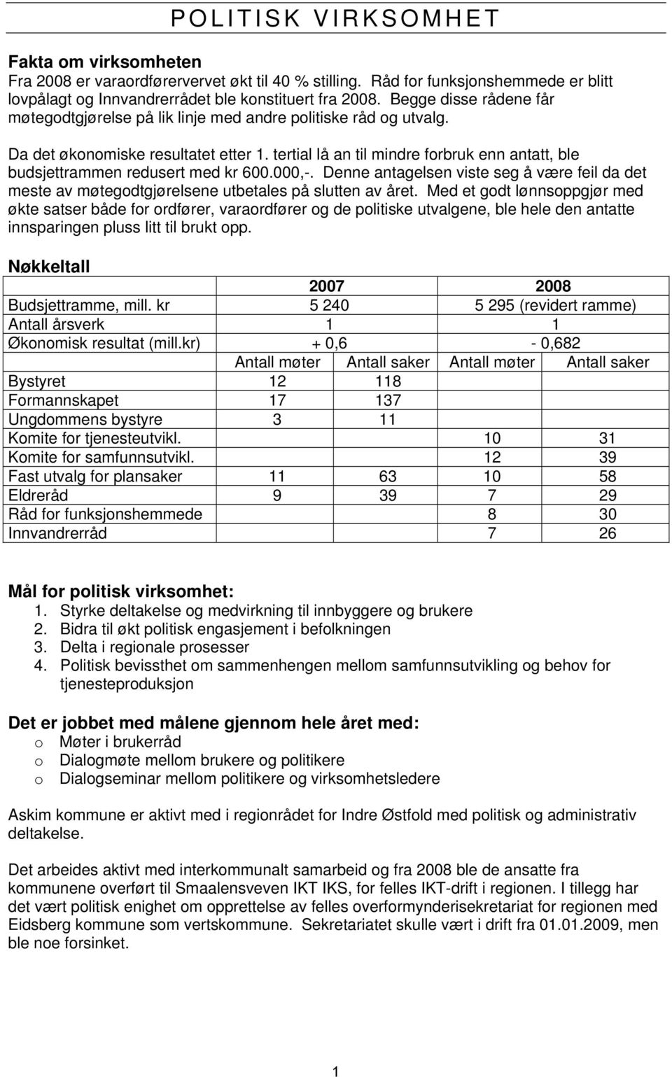 tertial lå an til mindre forbruk enn antatt, ble budsjettrammen redusert med kr 600.000,-. Denne antagelsen viste seg å være feil da det meste av møtegodtgjørelsene utbetales på slutten av året.