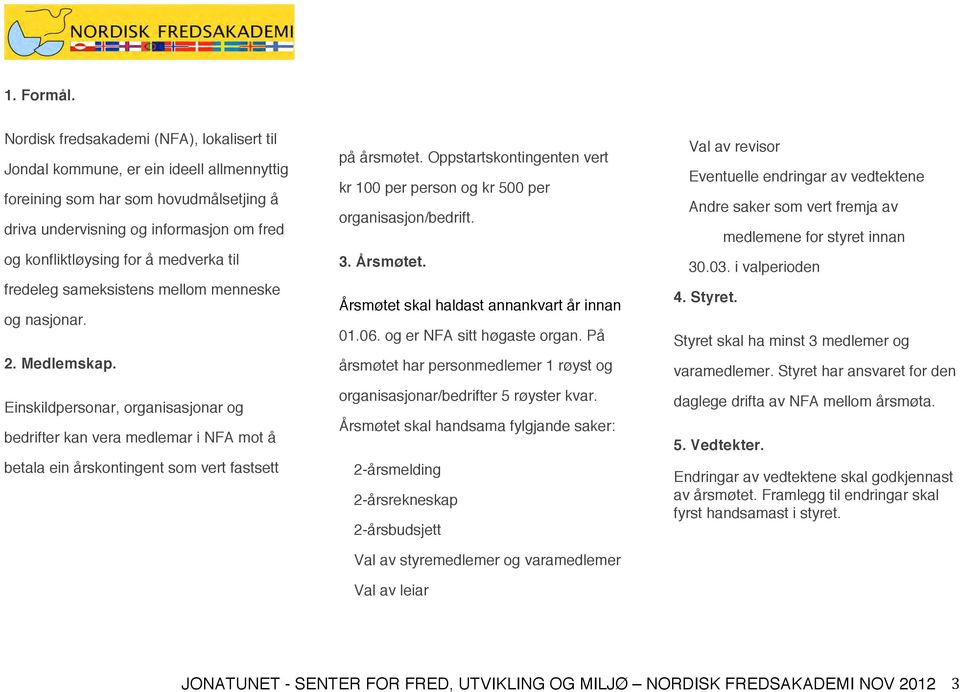 medverka til fredeleg sameksistens mellom menneske og nasjonar. 2. Medlemskap.