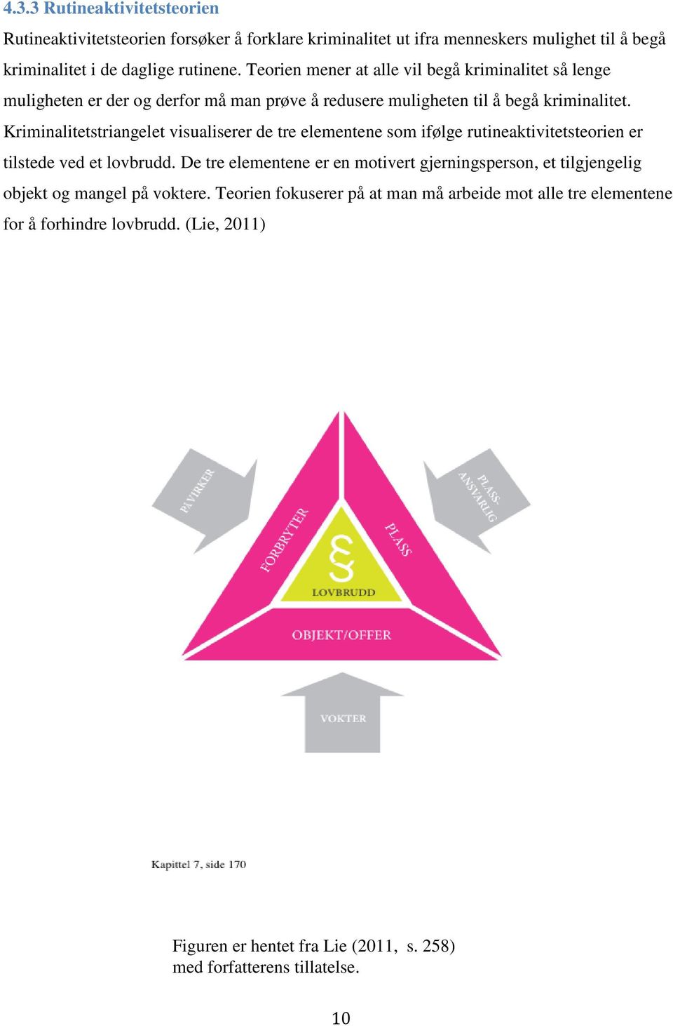 Kriminalitetstriangelet visualiserer de tre elementene som ifølge rutineaktivitetsteorien er tilstede ved et lovbrudd.