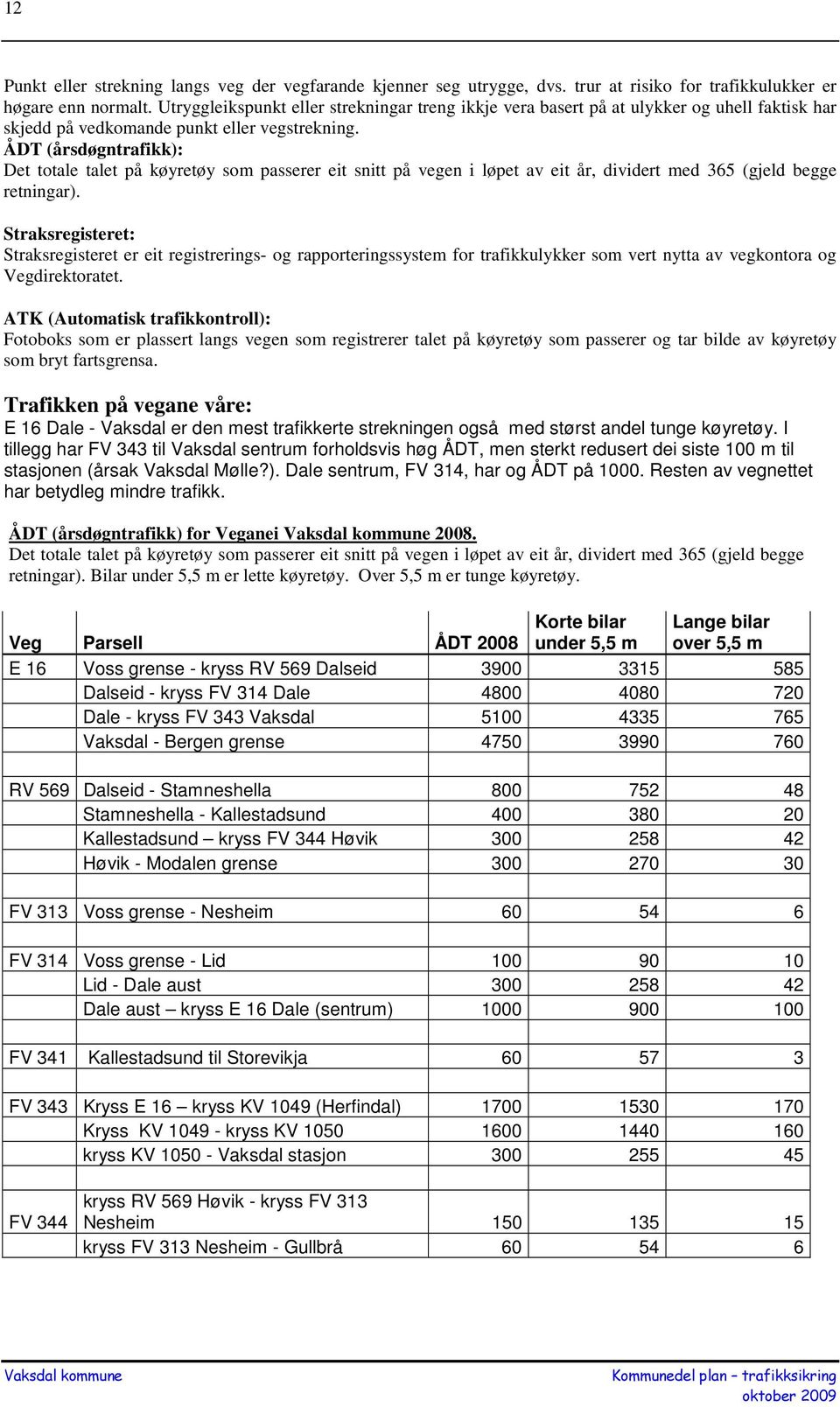 ÅDT (årsdøgntrafikk): Det totale talet på køyretøy som passerer eit snitt på vegen i løpet av eit år, dividert med 365 (gjeld begge retningar).