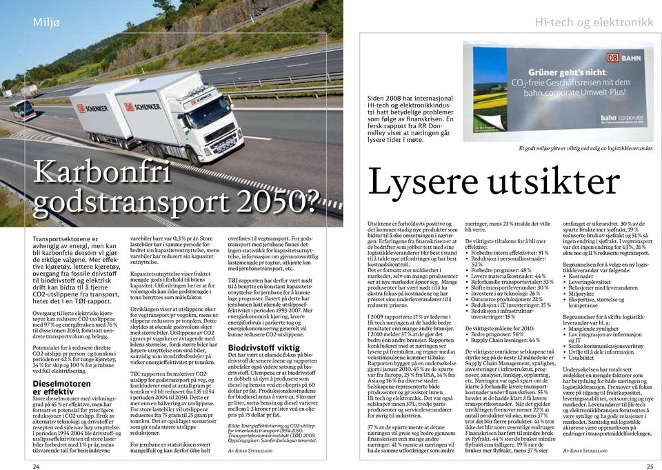 Lysere utsikter Transportsektorene er avhengig av energi, men kan bli karbonfrie dersom vi gjør de riktige valgene.