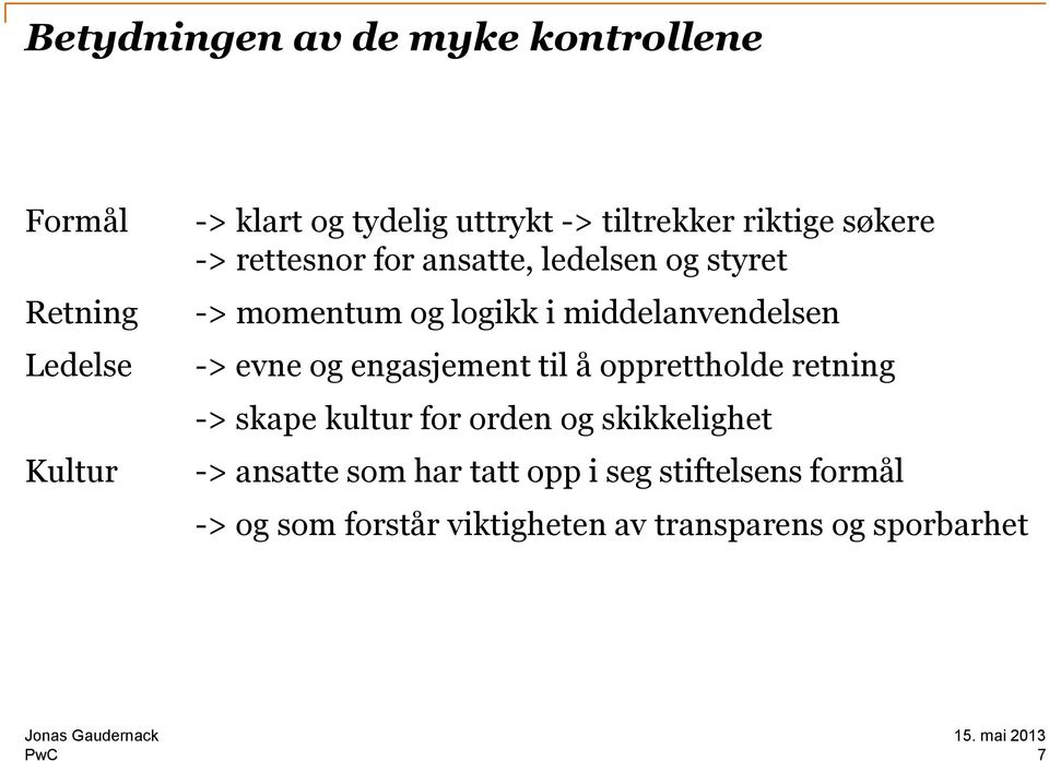 middelanvendelsen -> evne og engasjement til å opprettholde retning -> skape kultur for orden og