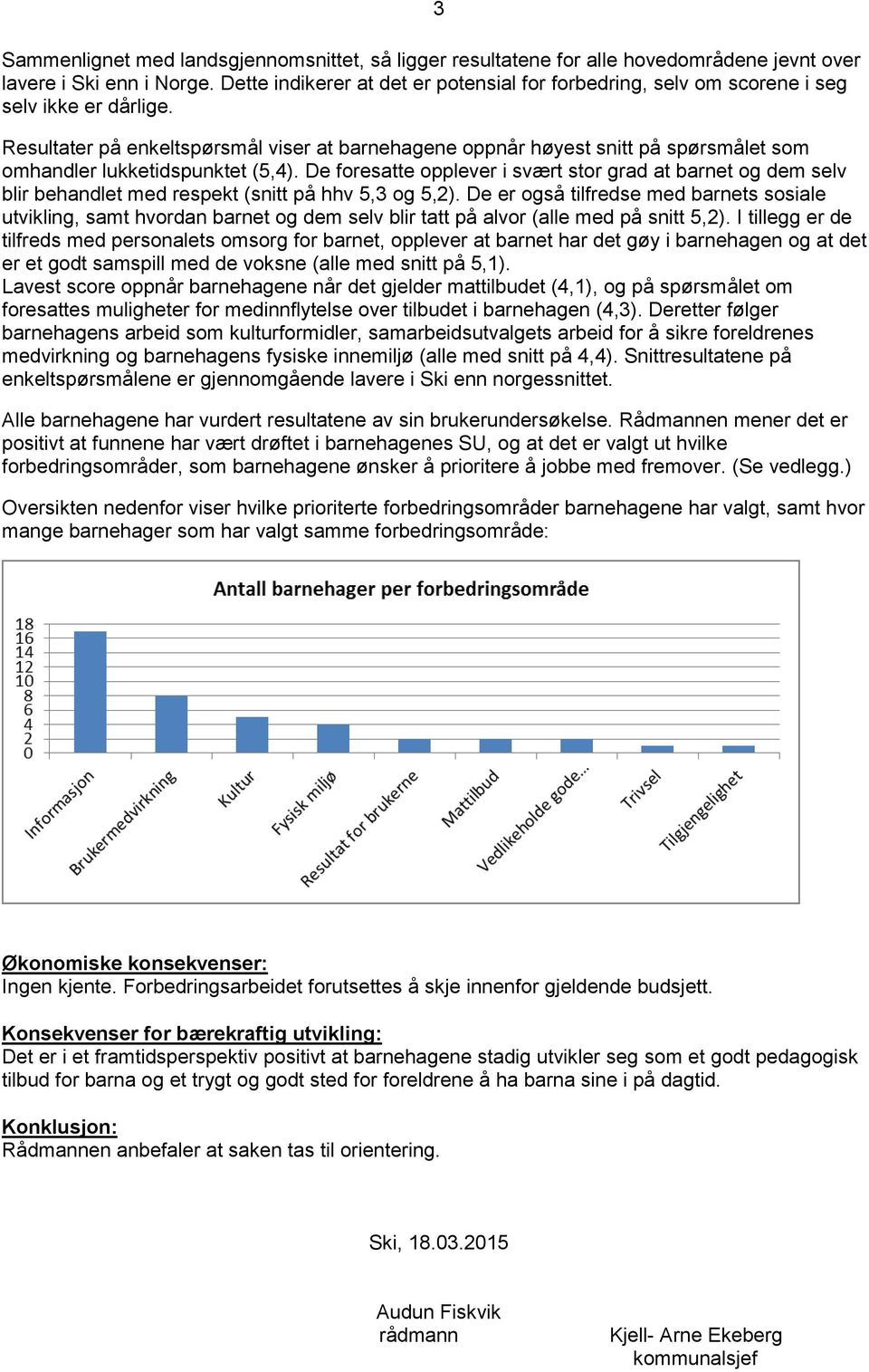 3 Resultater på enkeltspørsmål viser at barnehagene oppnår høyest snitt på spørsmålet som omhandler lukketidspunktet (5,4).