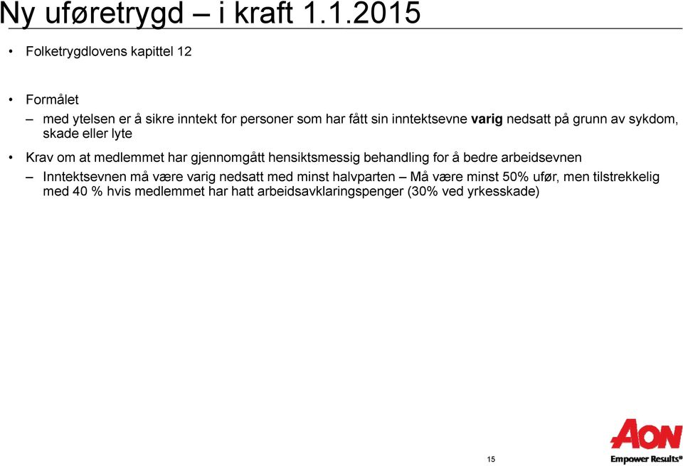 inntektsevne varig nedsatt på grunn av sykdom, skade eller lyte Krav om at medlemmet har gjennomgått hensiktsmessig