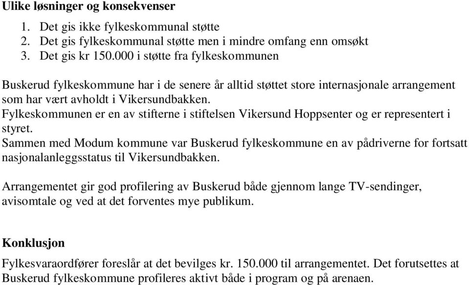 Fylkeskommunen er en av stifterne i stiftelsen Vikersund Hoppsenter og er representert i styret.