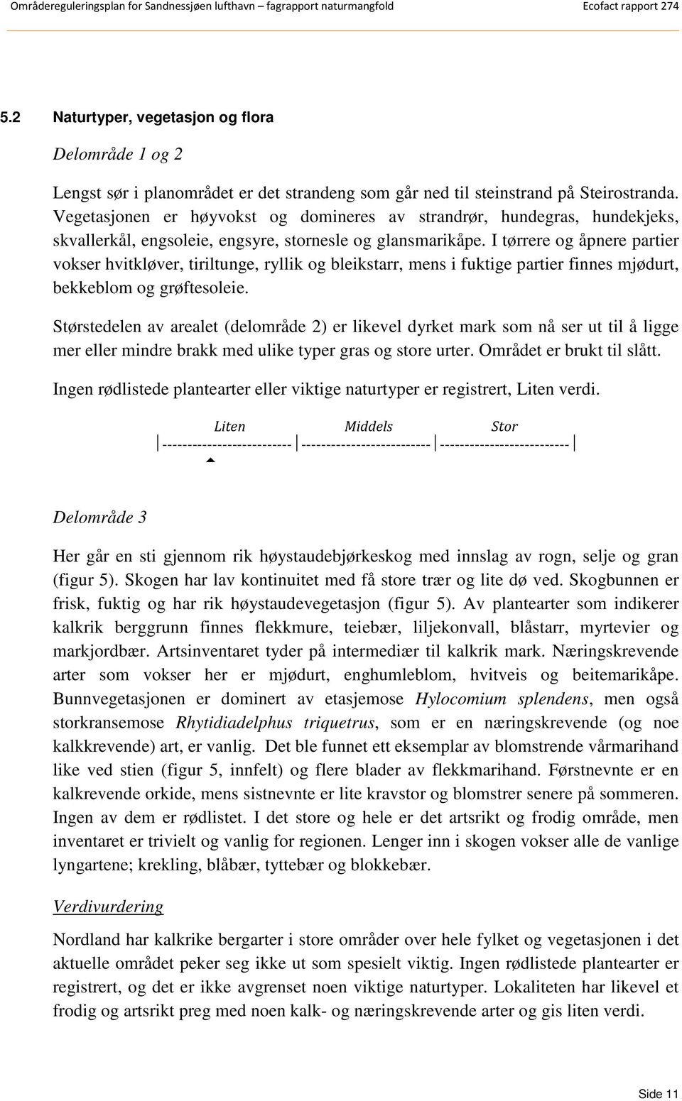 I tørrere og åpnere partier vokser hvitkløver, tiriltunge, ryllik og bleikstarr, mens i fuktige partier finnes mjødurt, bekkeblom og grøftesoleie.