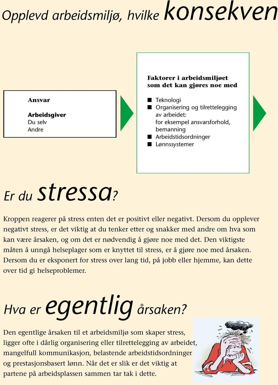 Dersom du opplever negativt stress, er det viktig at du tenker etter og snakker med andre om hva som kan være årsaken, og om det er nødvendig å gjøre noe med det.