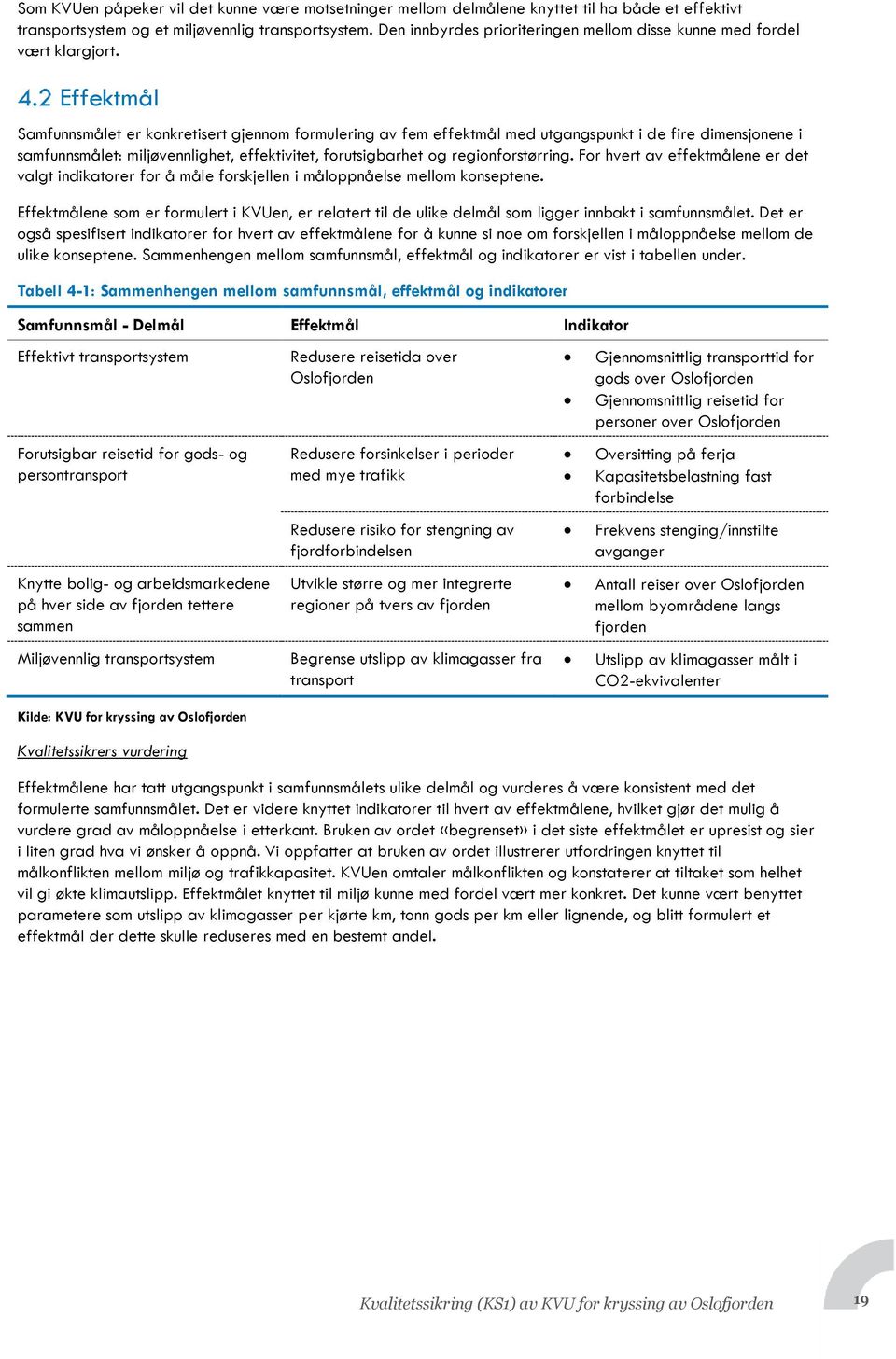 Effektmål Samfunnsmålet er konkretisert gjennom formulering av fem effektmål med utgangspunkt i de fire dimensjonene i samfunnsmålet: miljøvennlighet, effektivitet, forutsigbarhet og