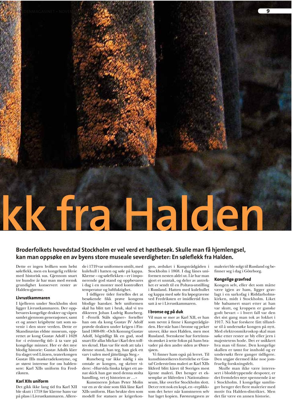 Gjennom snart tre hundre år har man med svensk grundighet konservert rester av Halden-gjørme. Livrustkammaren I kjelleren under Stockholm slott ligger Livrustkammaren.