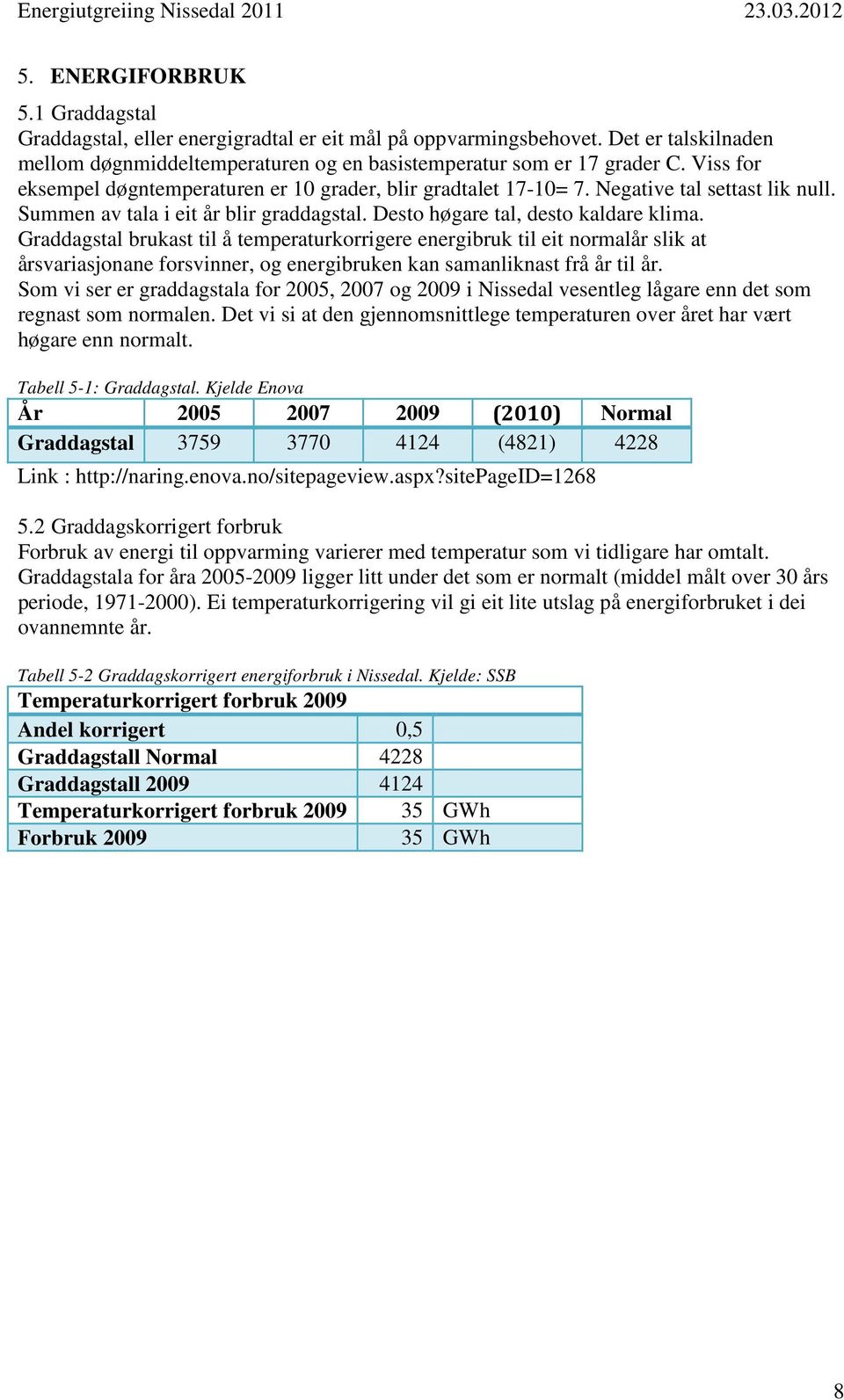 Graddagstal brukast til å temperaturkorrigere energibruk til eit normalår slik at årsvariasjonane forsvinner, og energibruken kan samanliknast frå år til år.