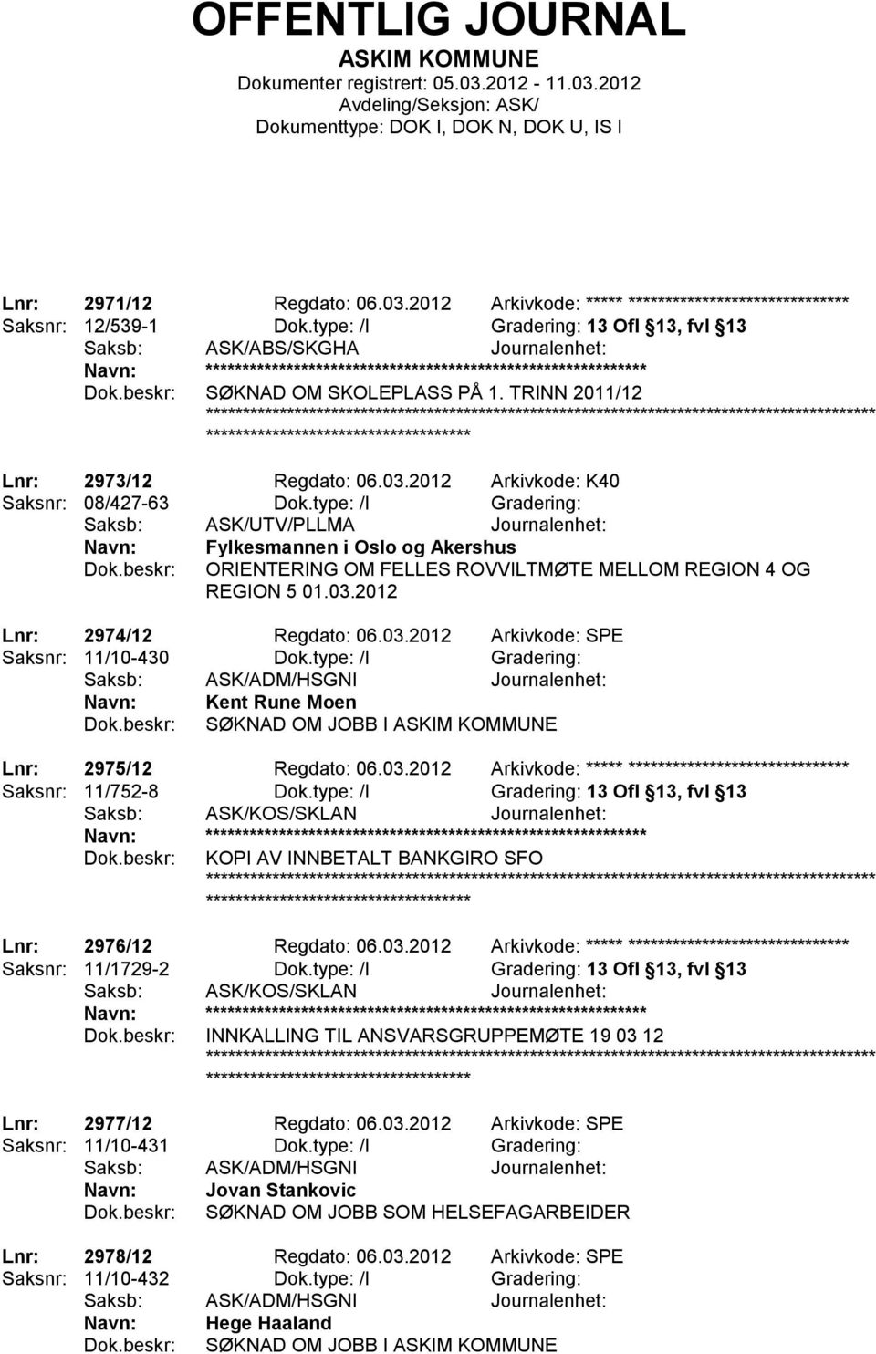 2012 Arkivkode: K40 Saksnr: 08/427-63 Dok.type: /I Gradering: Saksb: ASK/UTV/PLLMA Journalenhet: Fylkesmannen i Oslo og Akershus ORIENTERING OM FELLES ROVVILTMØTE MELLOM REGION 4 OG REGION 5 01.03.