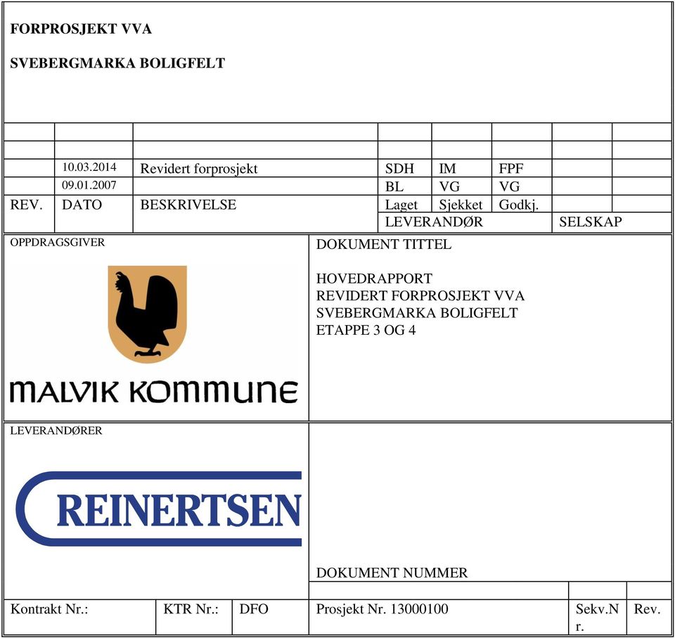 LEVERANDØR OPPDRAGSGIVER DOKUMENT TITTEL SELSKAP HOVEDRAPPORT REVIDERT FORPROSJEKT VVA